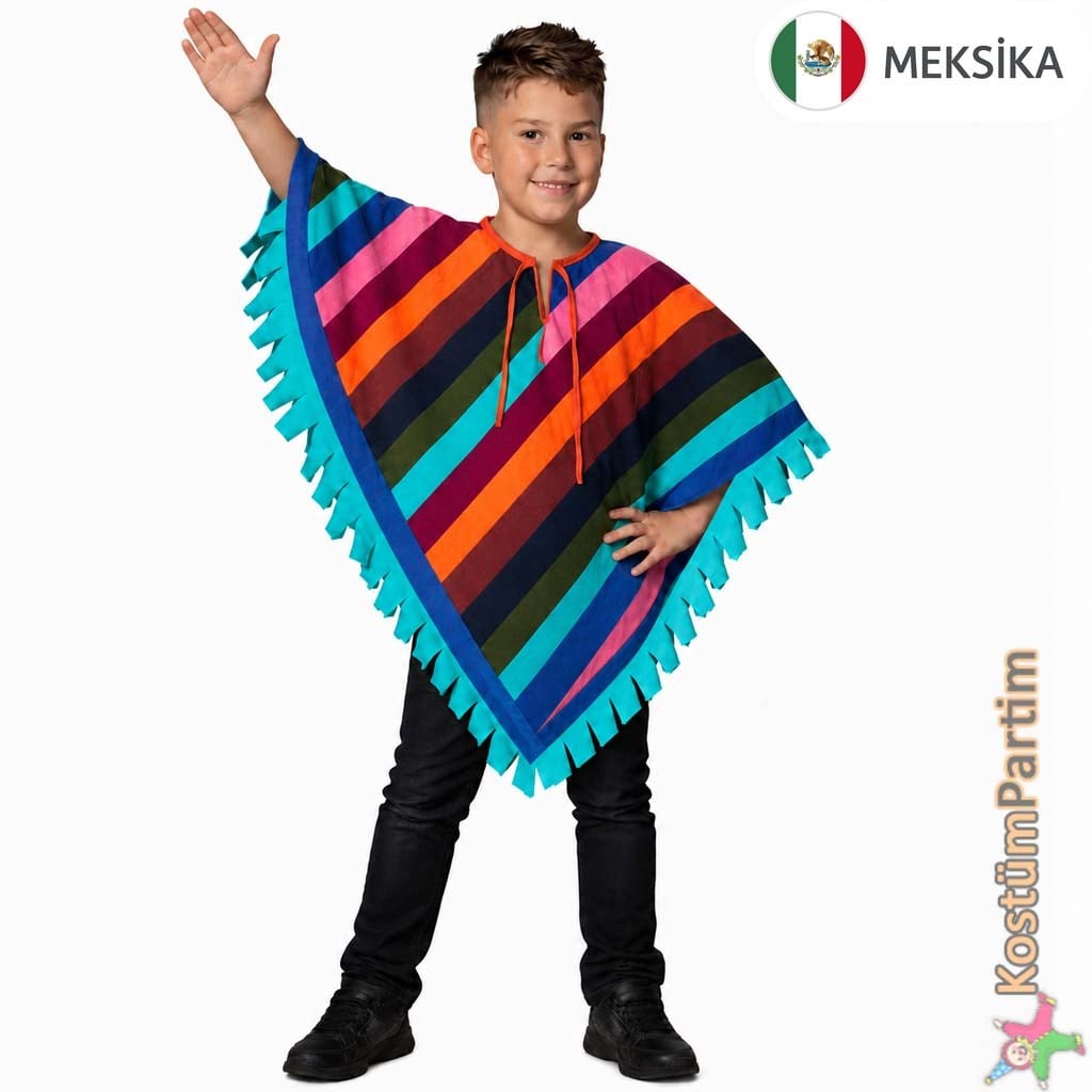 Meksika Kostümü Panço Erkek Çocuk Kıyafeti Ülke Kostümleri Meksika Kostümü Panço Erkek Çocuk Kıyafeti - KostümPartim®