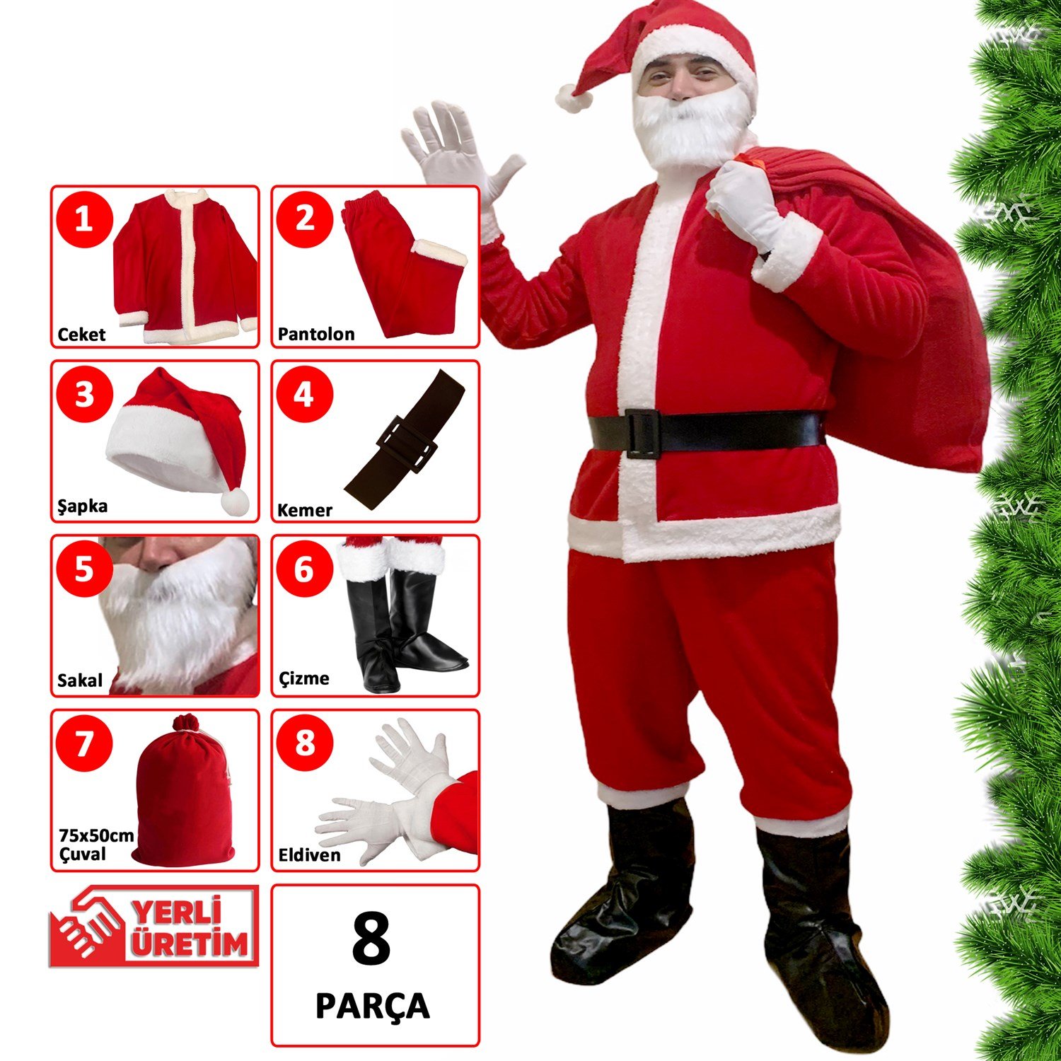 Noel Baba 8li Kostüm Seti TamTakım Noel Baba Kostümleri KostümPartim ★ Noel Baba 8li Kostüm Seti TamTakım / Noel Baba Kostümleri