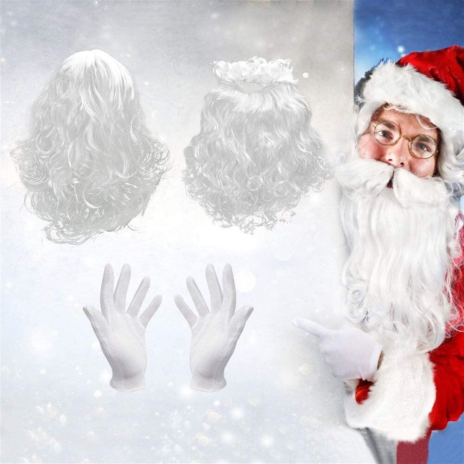 Noel Baba Saç Sakal Eldiven SetiYılbaşı Partisi AksesuarlarıKostümPartim ★ Noel Baba Saçı Sakalı ve Eldiven Set / Yılbaşı Partisi Aksesuarları