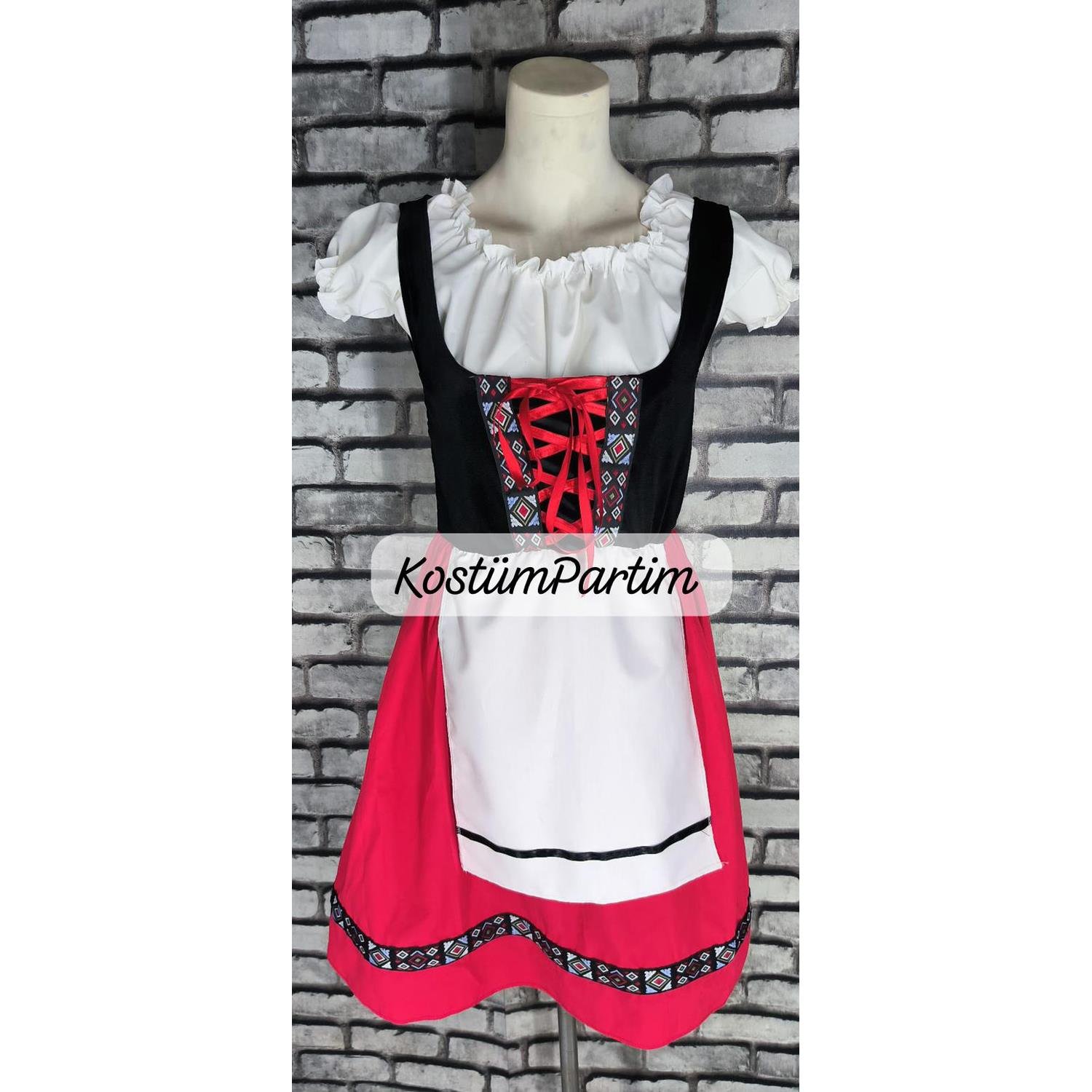 Oktoberfest Kıyafeti Alman Biracı Kız Kostümü Kırmızı Kadın Elbiseleri Oktoberfest Kıyafeti Alman Biracı Kız Kostümü Kırmızı - KostümPartim®