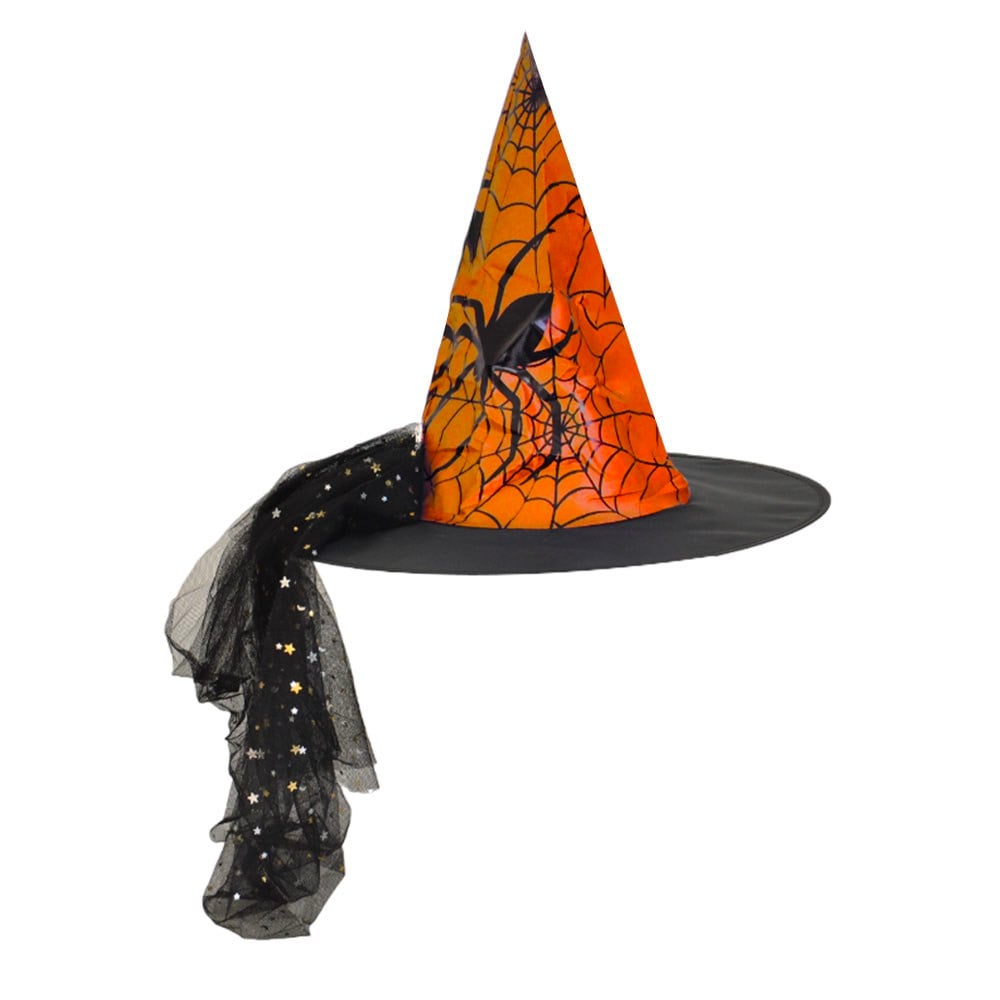 Örümcek Desenli Turuncu Cadı Şapkası 38x34 cm Siyah Tüllü Halloween Şapkası Şapkalar KostümPartim® | Örümcek Desenli Turuncu Cadı Şapkası 38x34 cm | Siyah Tüllü Halloween Şapkası