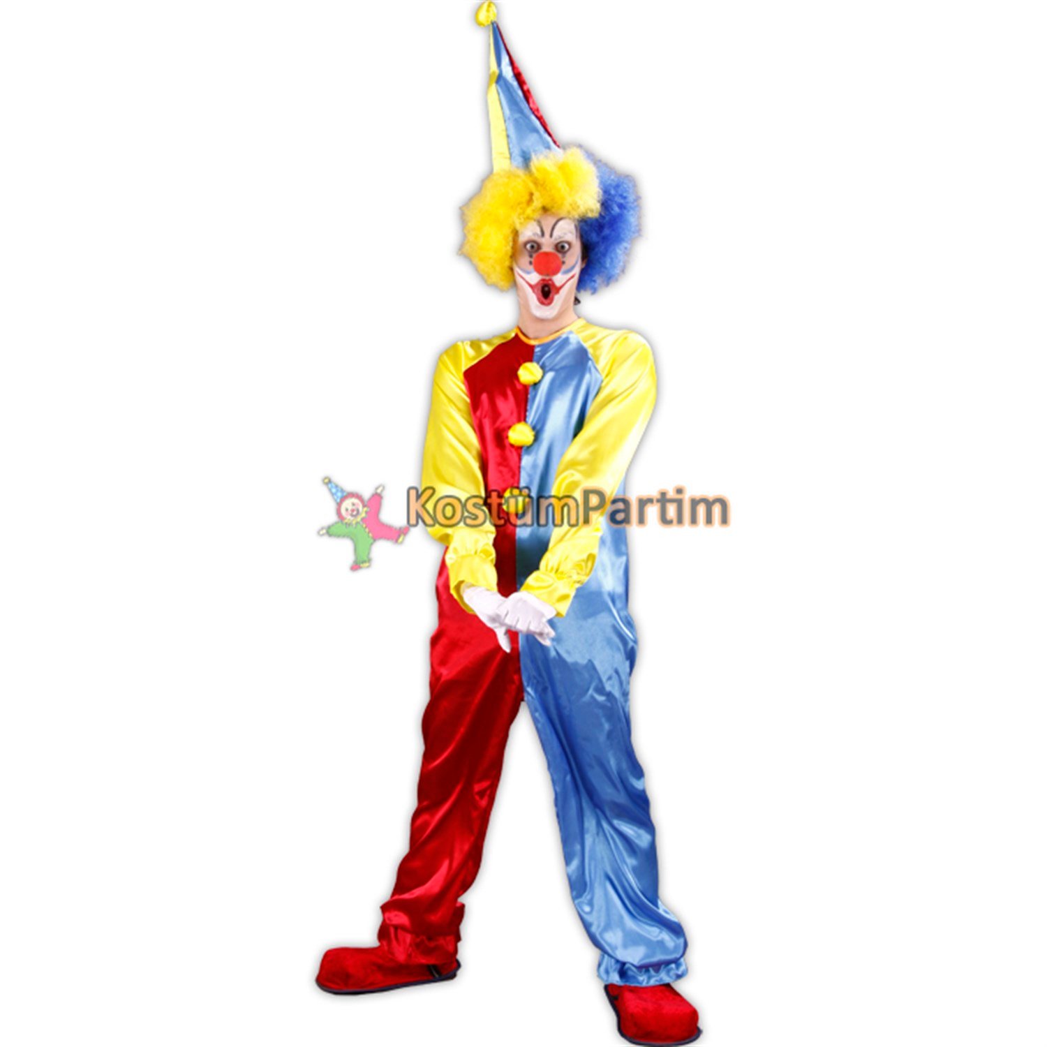 Palyaço Kıyafeti Tulum Kırmızı-MaviYetişkin Palyaço Kıyafetleri