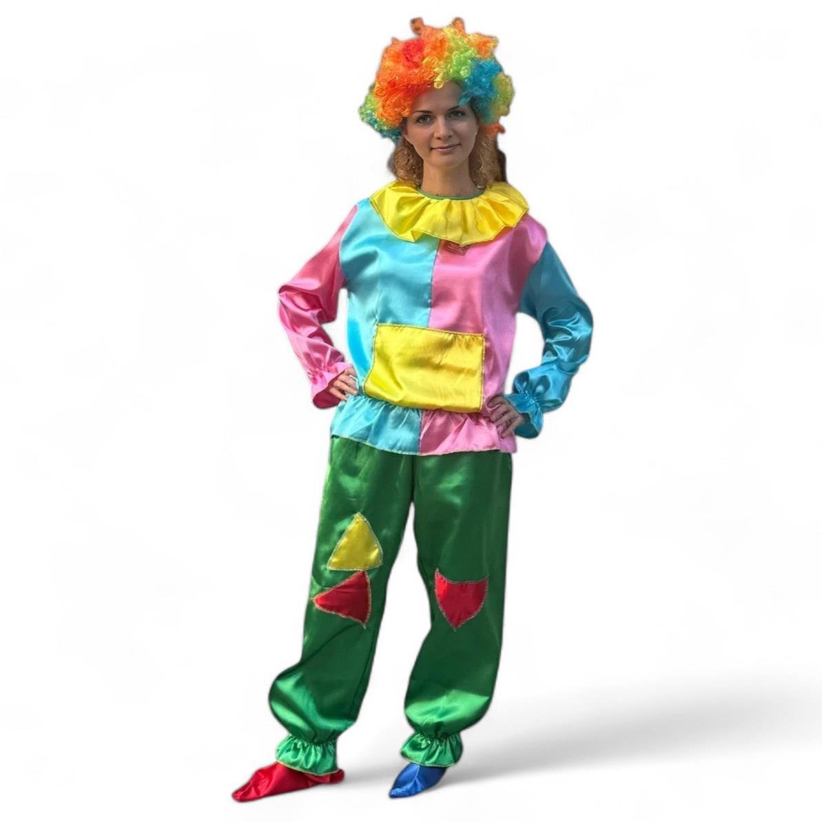 Palyaço Kostümü İkili Parça Pembe Mavi Yetişkin Palyaço Kıyafetleri Palyaço Kostümü İkili Parça Pembe Mavi - KostümPartim®