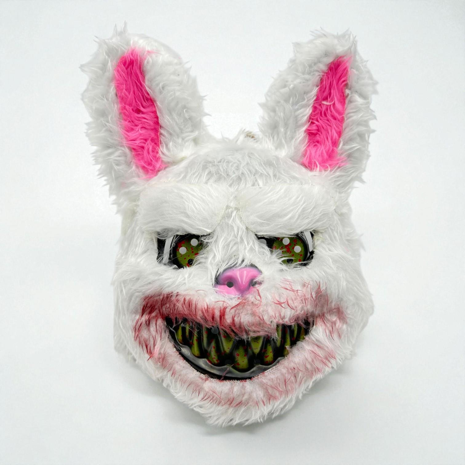 Peluş Katil Tavşan Maskesi Beyaz Maskeler KostümPartim® Halloween Peluş Tavşan Maskesi - Korkutucu Detaylarla Dikkat Çekin!