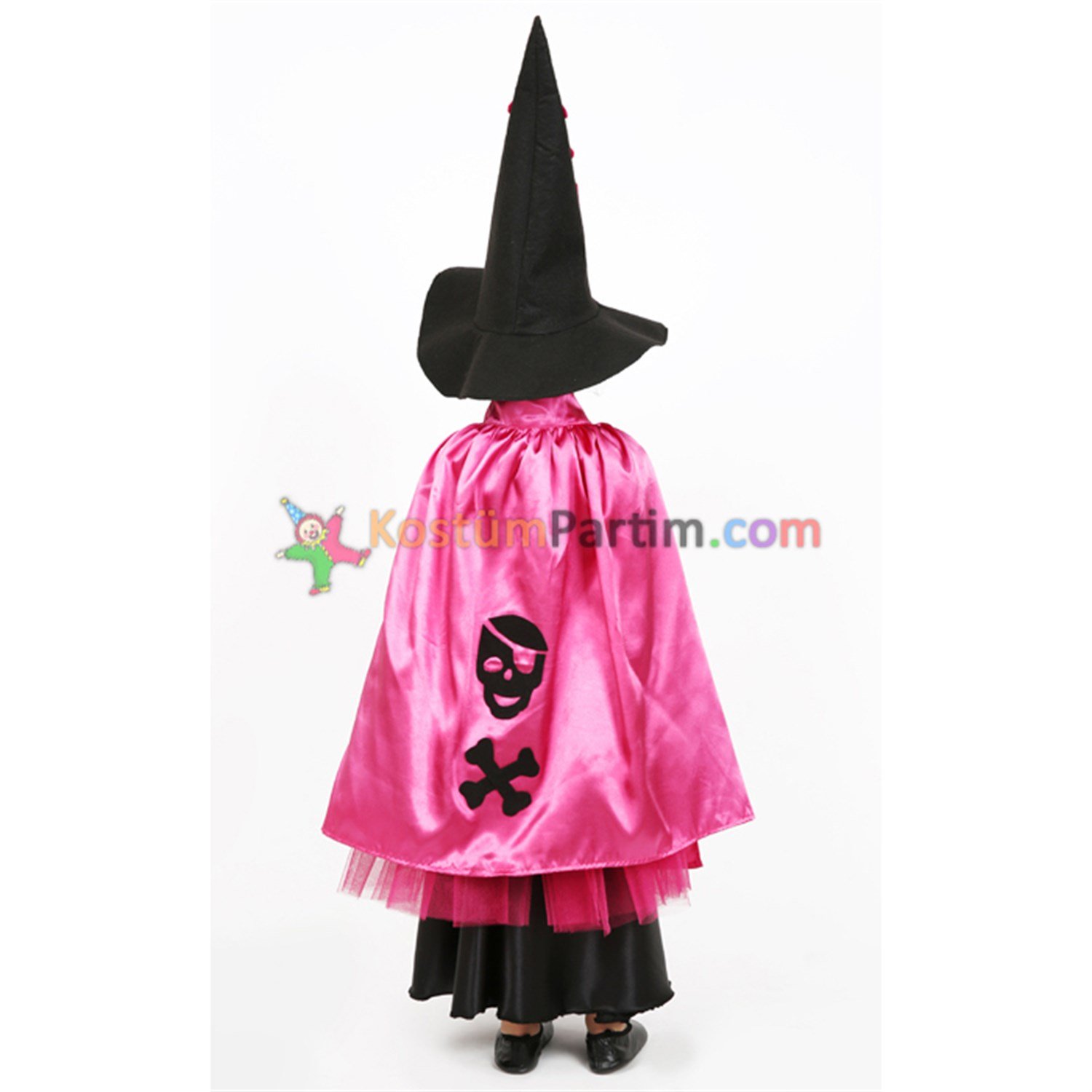 Pembe Tatlı Cadı Kostümü Çocuk (İskelet Pelerinli)Cadılar Bayramı Kostümleri