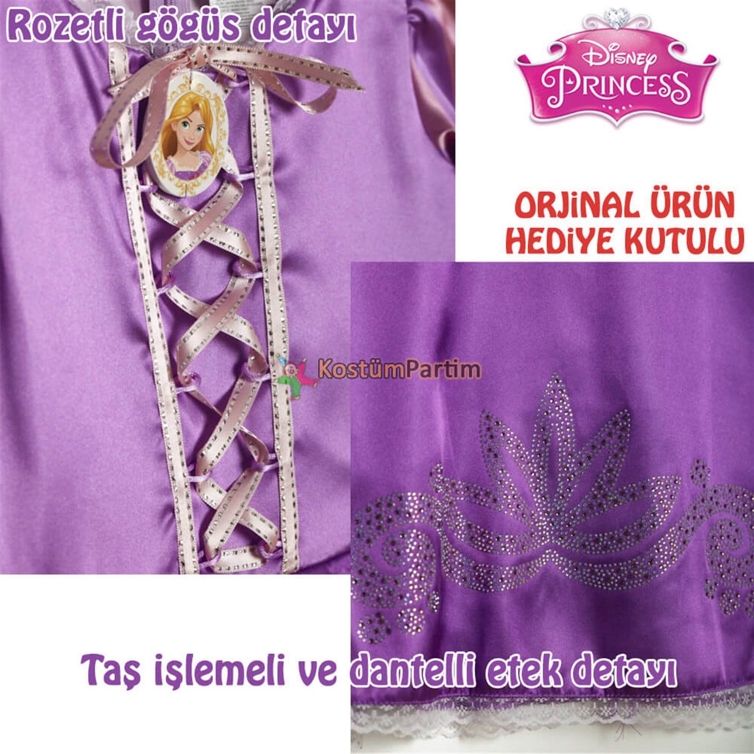 Prenses Rapunzel Kostümü (Disney Lisanslı)Karakter KostümleriKostümPartim ★ Rapunzel Kıyafeti Kız Çocuk (Disney Lisanslı) / Karakter Kostümleri