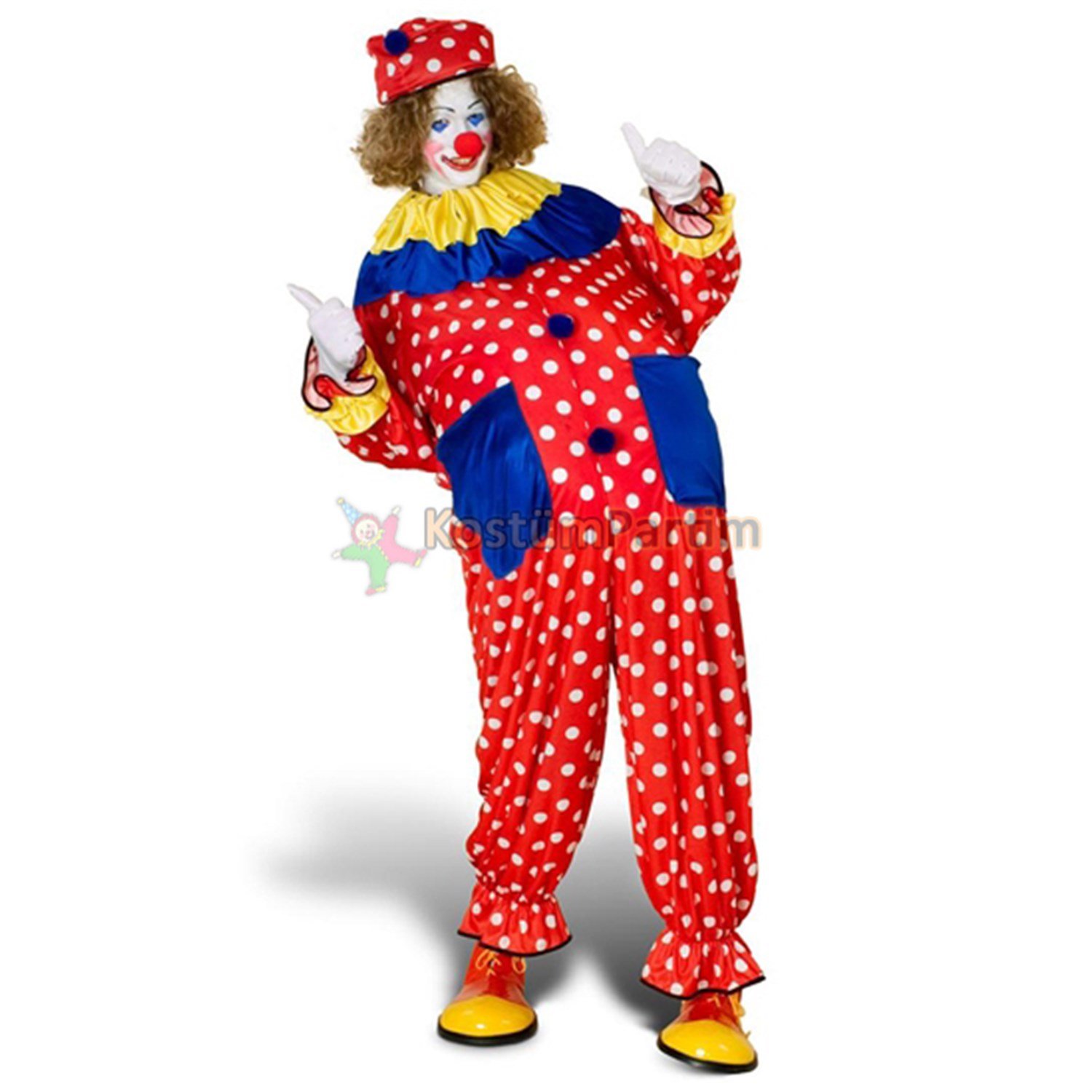 Puanlı Tulum Palyaço KostümüYetişkin Palyaço Kıyafetleri