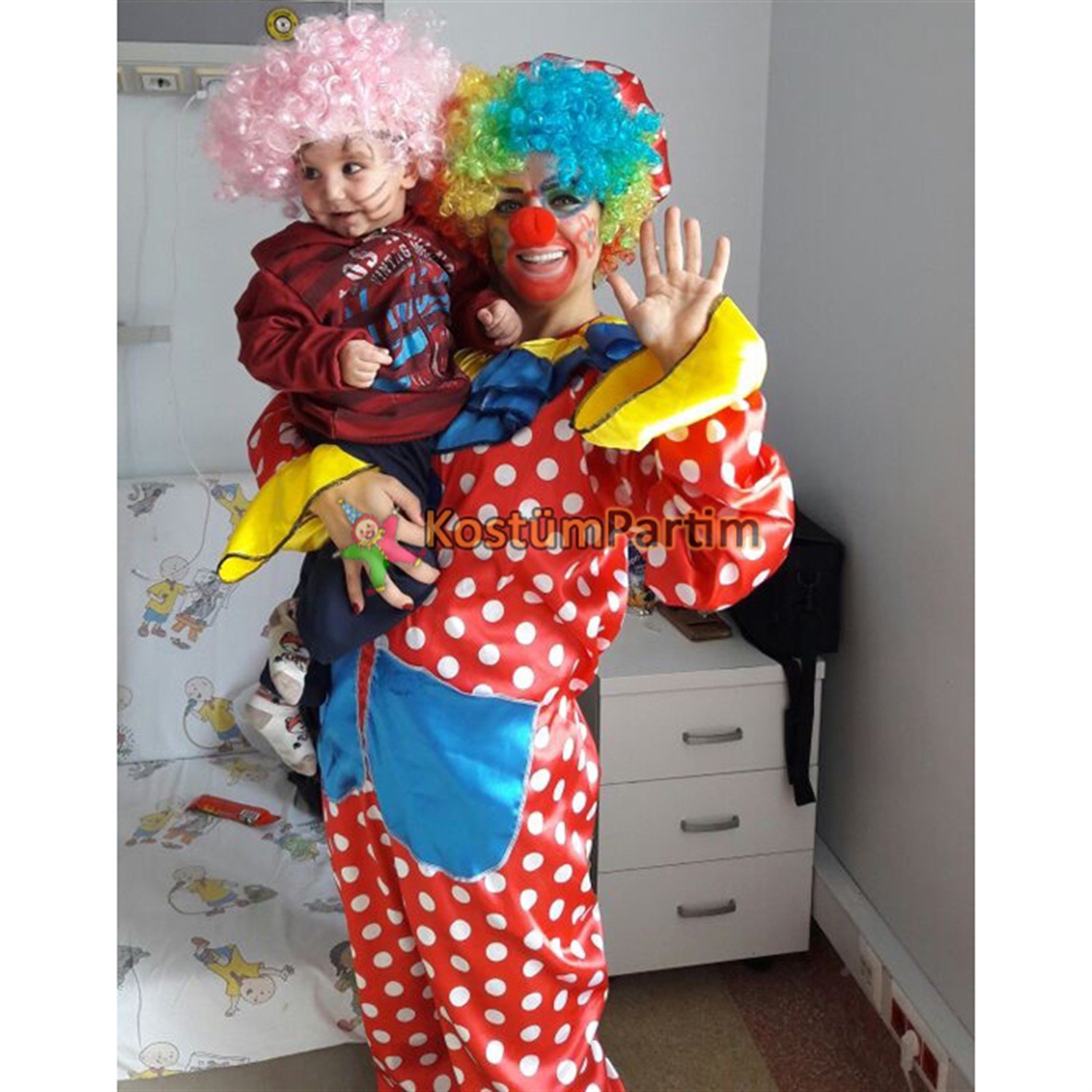 Puanlı Tulum Palyaço KostümüYetişkin Palyaço Kıyafetleri