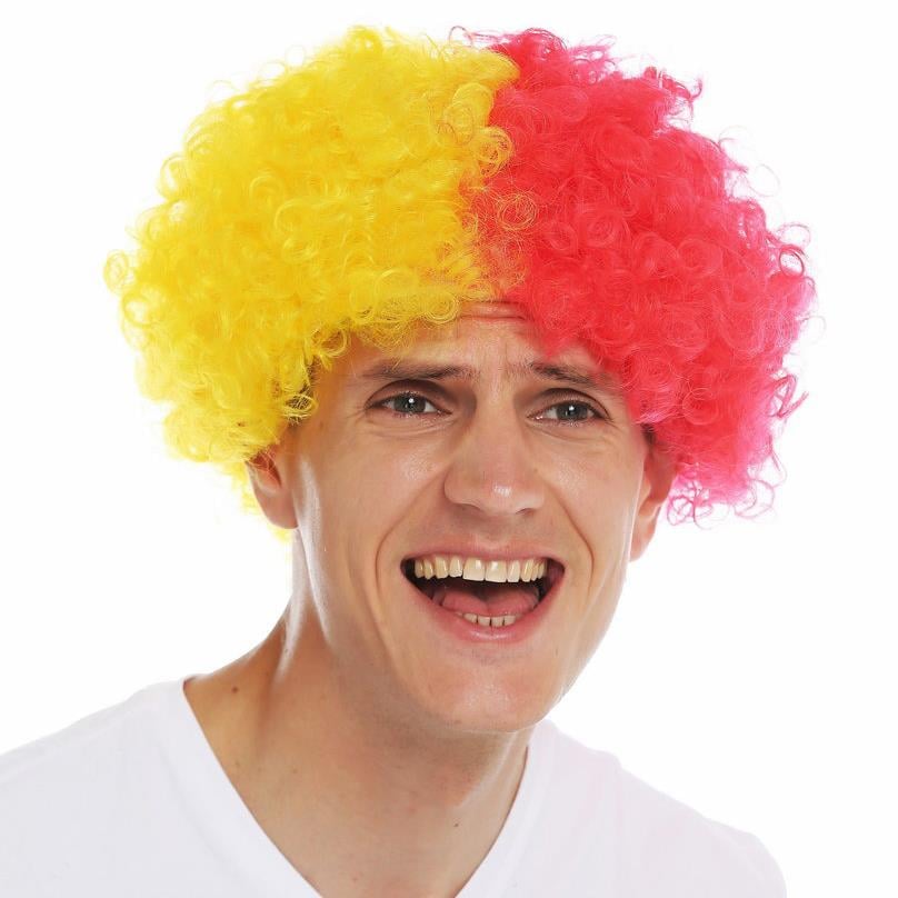 Sarı Kırmızı Afro Peruk Bonus Peruğu Palyaço Aksesuarları Sarı Kırmızı Peruk Afro Galatasaray Peruğu - KostümPartim®