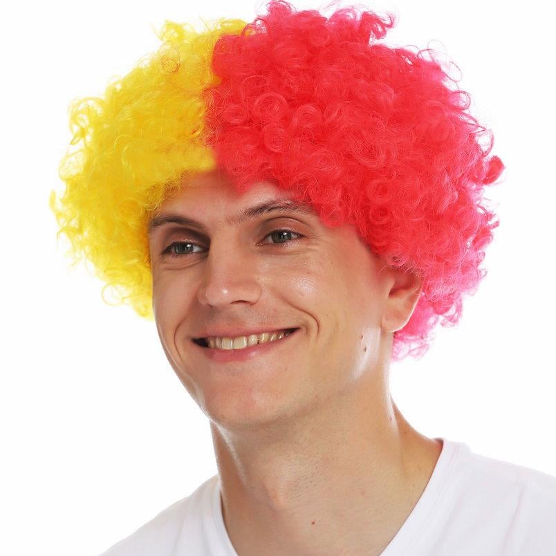 Sarı Kırmızı Afro Peruk Bonus Peruğu Palyaço Aksesuarları Sarı Kırmızı Peruk Afro Galatasaray Peruğu - KostümPartim®