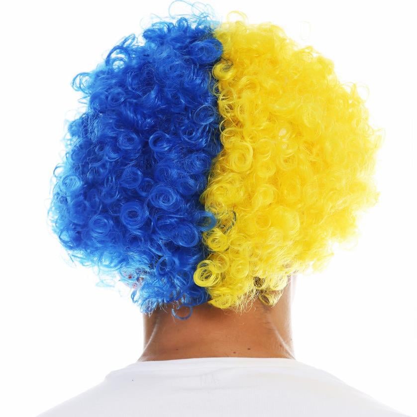 Sarı Lacivert Afro Peruk Bonus Peruğu Palyaço Aksesuarları Sarı Lacivert Peruk Afro Fenerbahçe Peruğu - KostümPartim®