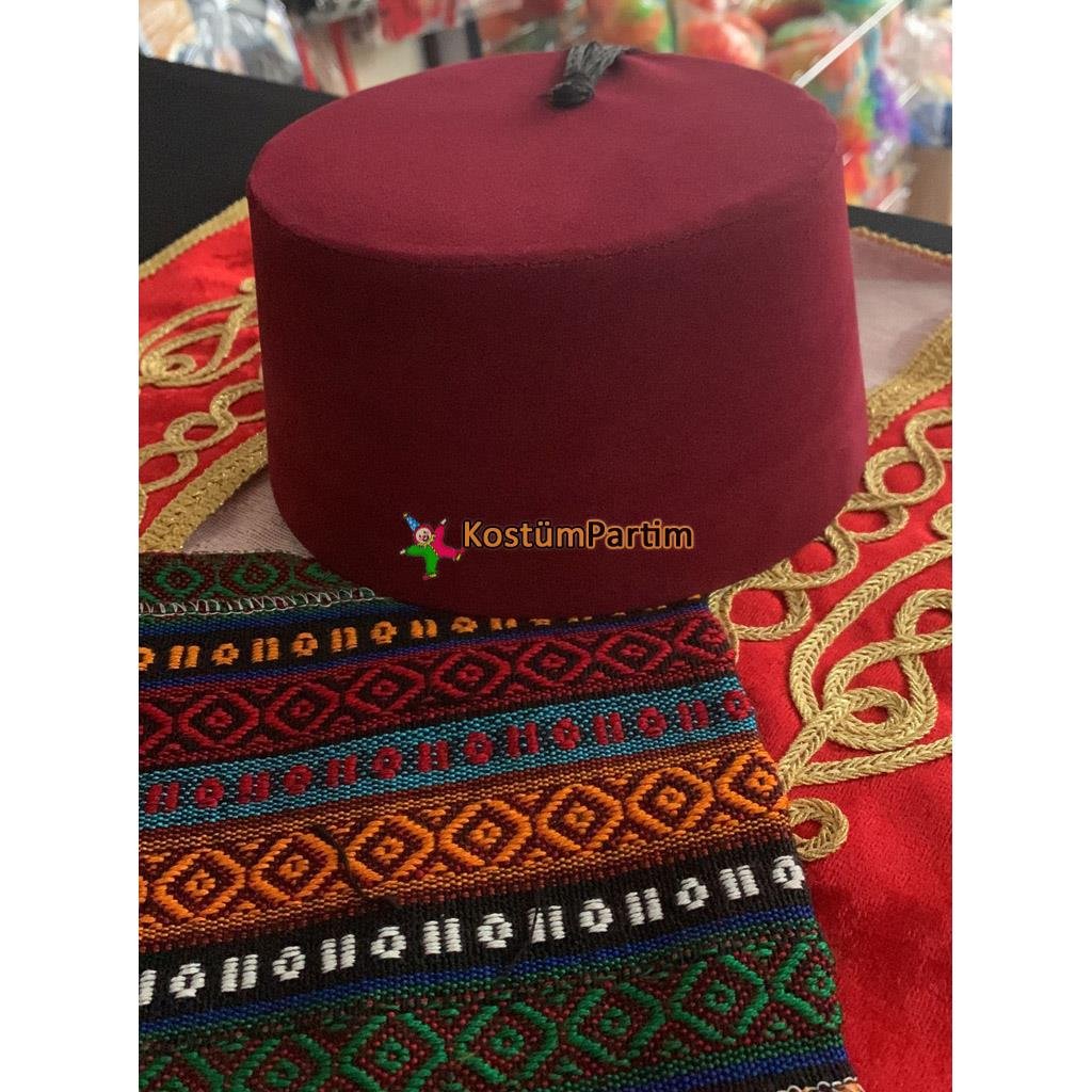 Şerbetçi Yelek, Fes, Kuşak Seti Kırmızı Şerbetçi Kostümleri Şerbetçi Yelek, Fes, Kuşak Seti - KostümPartim®