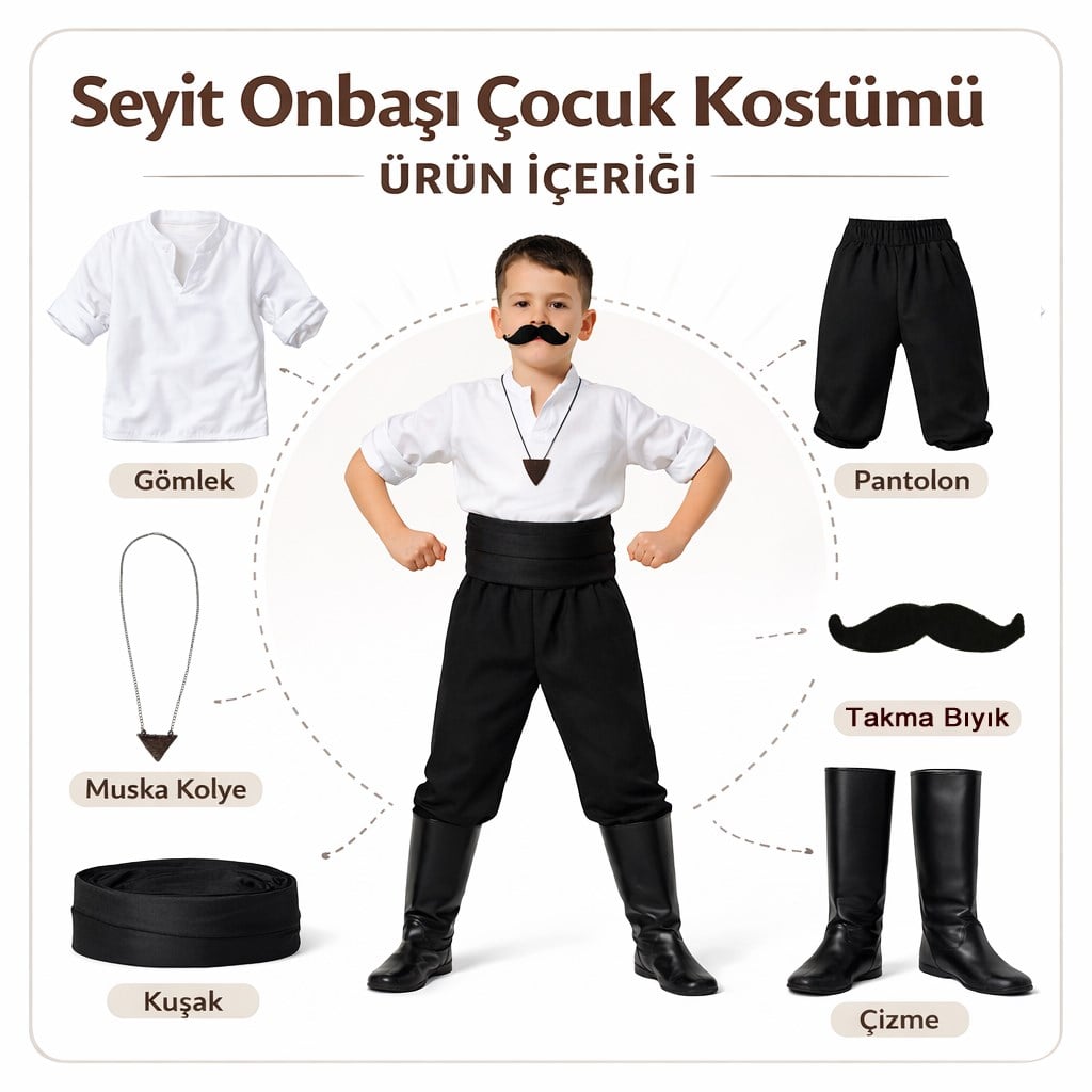 Seyit Onbaşı Kıyafeti Çocuk Kostümü Çanakkale Savaşı Asker Kıyafetleri Seyit Onbaşı Çocuk Kostümü – Çanakkale Kahramanı Kostümü | KostümPartim®