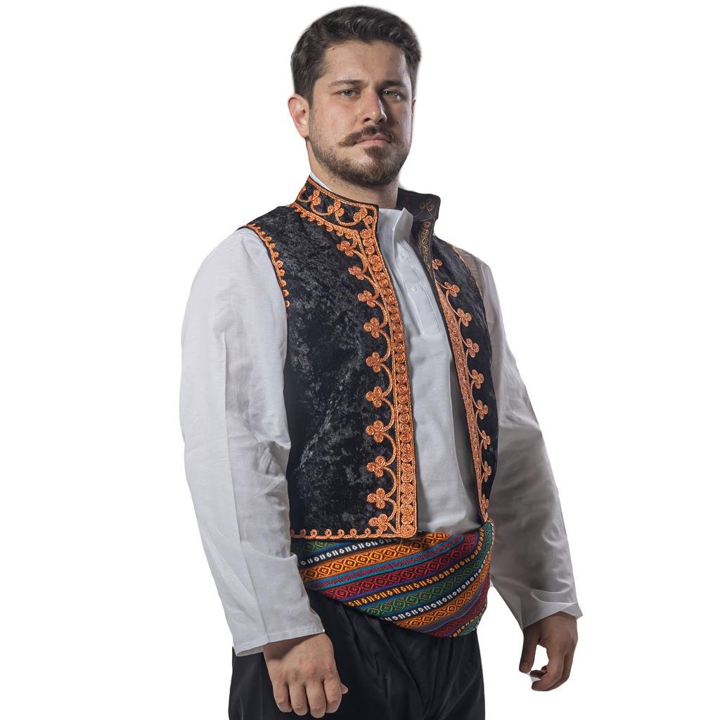 Siyah Damat Yeleği Bronz Renk İşlemeli Yelek Şerbetçi Kostümleri Siyah Damat Yeleği Bronz İşlemeli Yelek - KostümPartim®