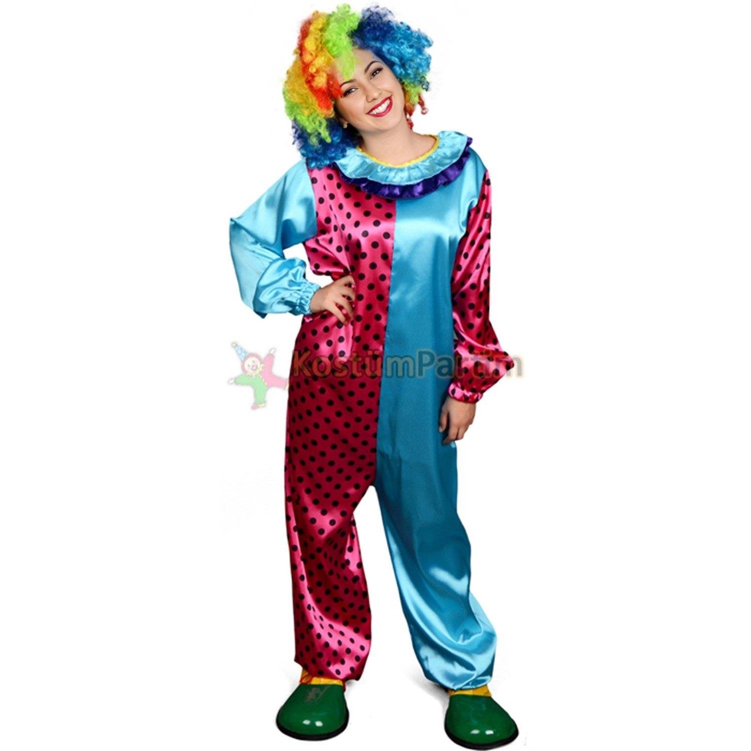 Tulum Palyaço Kostümü Karşışık Renkli Pembe Model - KostümPartim®