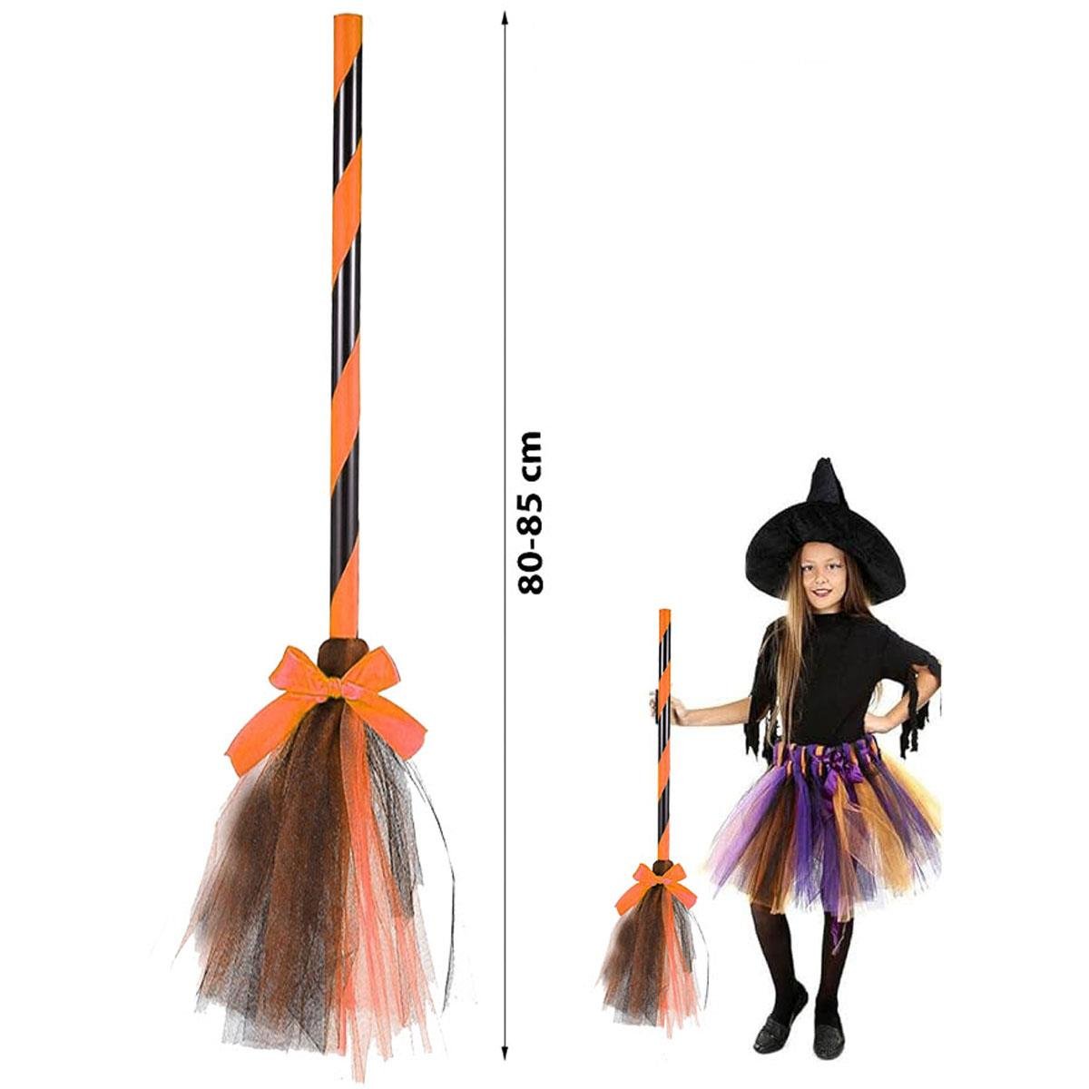 Turuncu Cadı Süpürgesi Siyah Fiyonklu Tüllü 80-85 cm Hallooween Aksesuarları Turuncu Cadı Süpürgesi Siyah Fiyonklu Tüllü - KostümPartim®