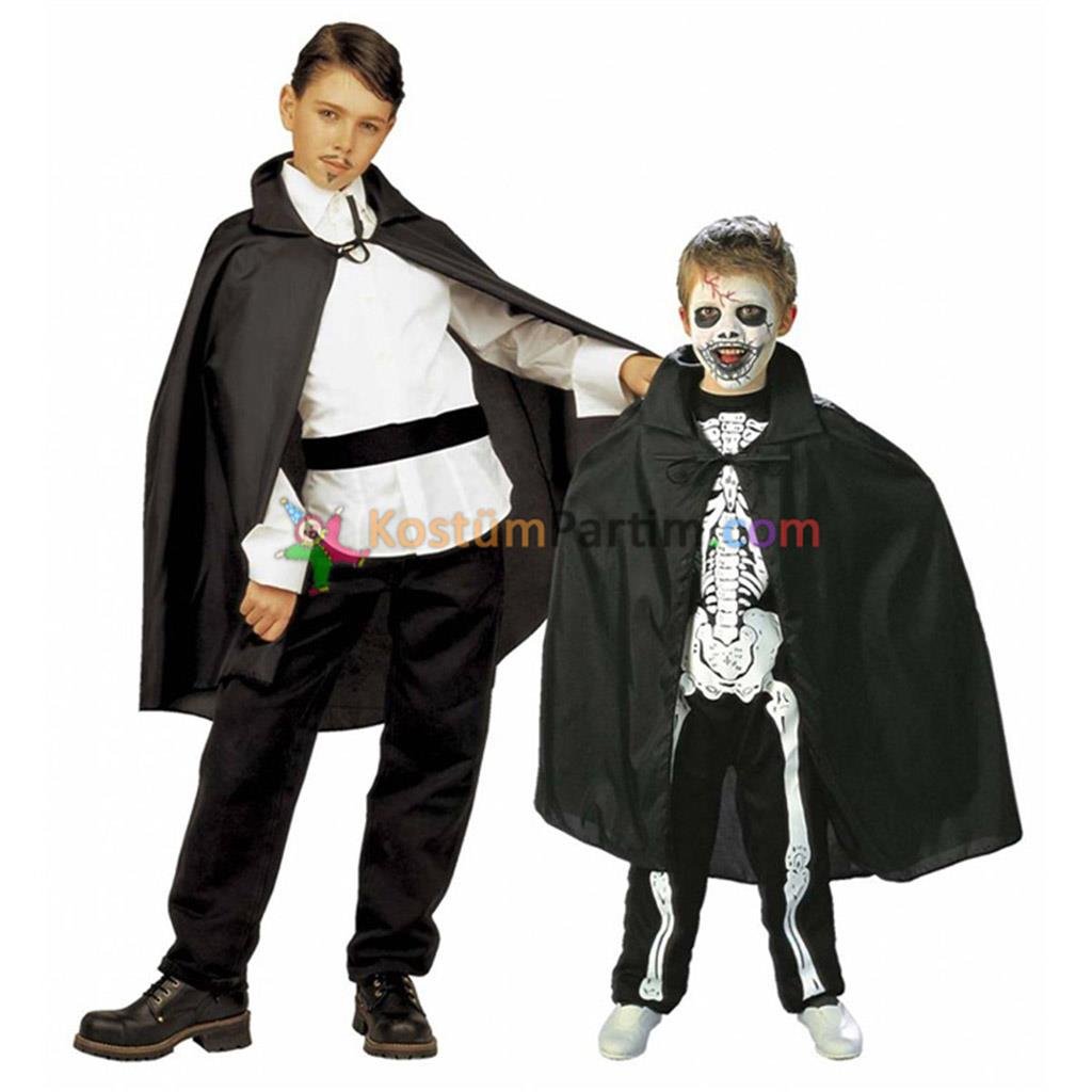 Vampir Pelerini Çocuk Siyah Saten 80cm Yakalı Pelerinler Vampir Pelerini Çocuk Siyah Saten 80cm Yakalı - KostümPartim®