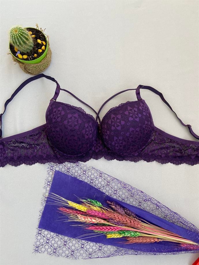 Koyu Mor Önden İpli Dolgusuz Tekli Sütyen