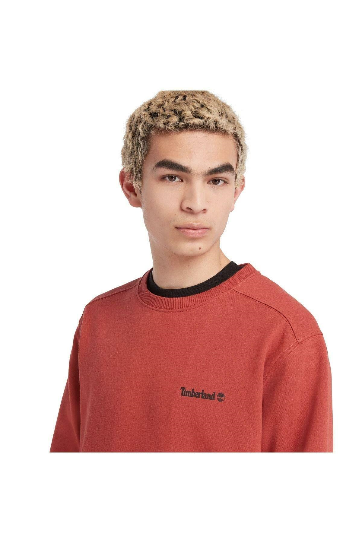 Timberland Small Logo Print Crew Neck Erkek Sweatshirt Chili Oil
