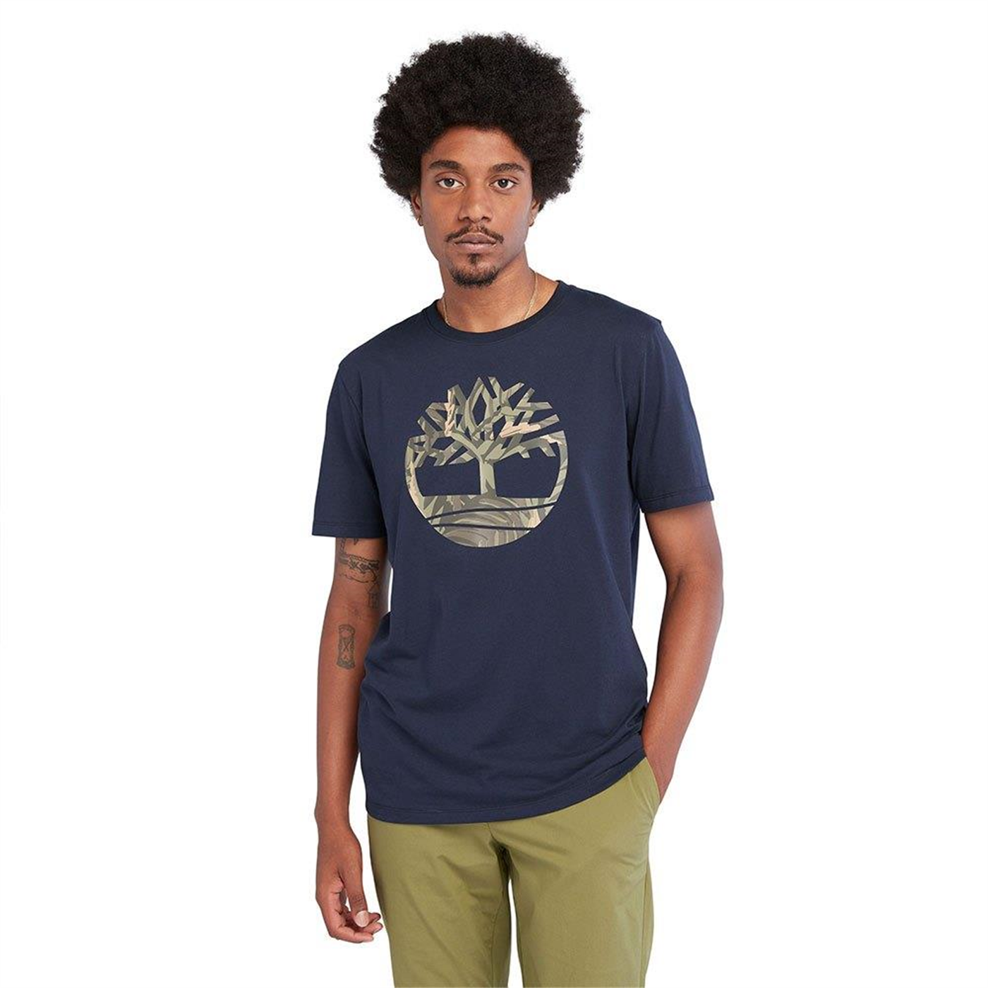 Timberland Tree Logo Camo Erkek Tişört Dark Sapphire