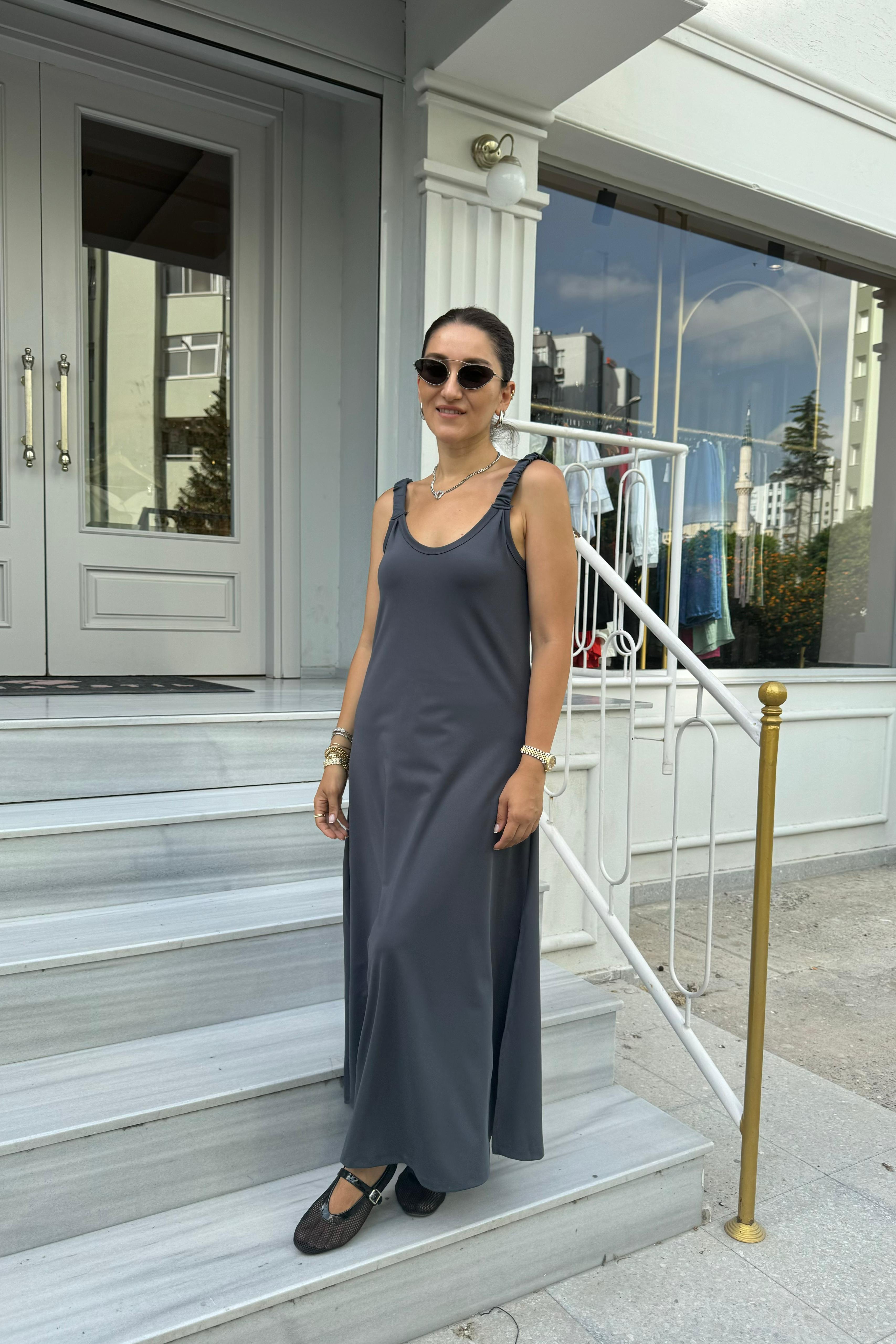 ASKILARI BÜZGÜLÜ ÇAN ELBİSE/22098