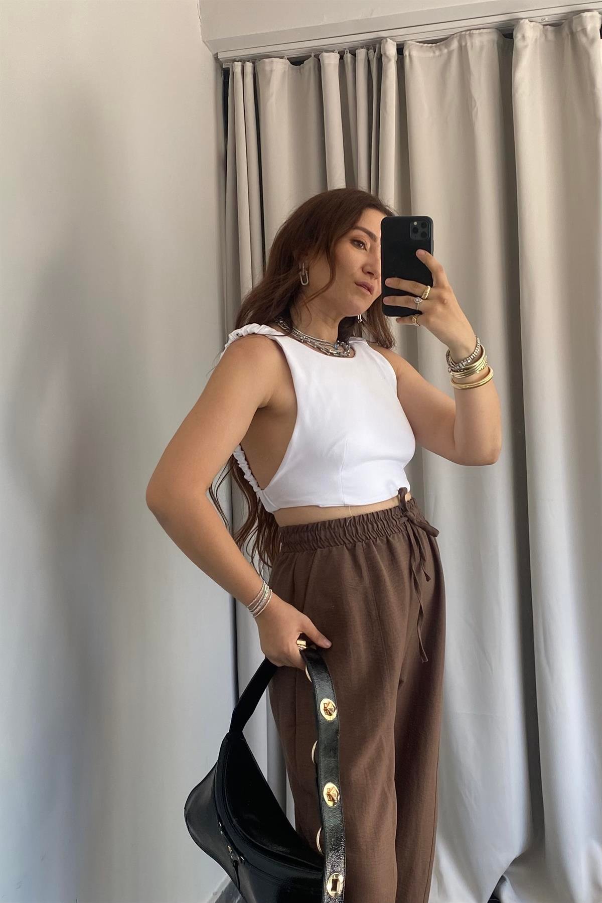 ASKILI LASTİKLİ SIRT DEKOLTELİ CROP