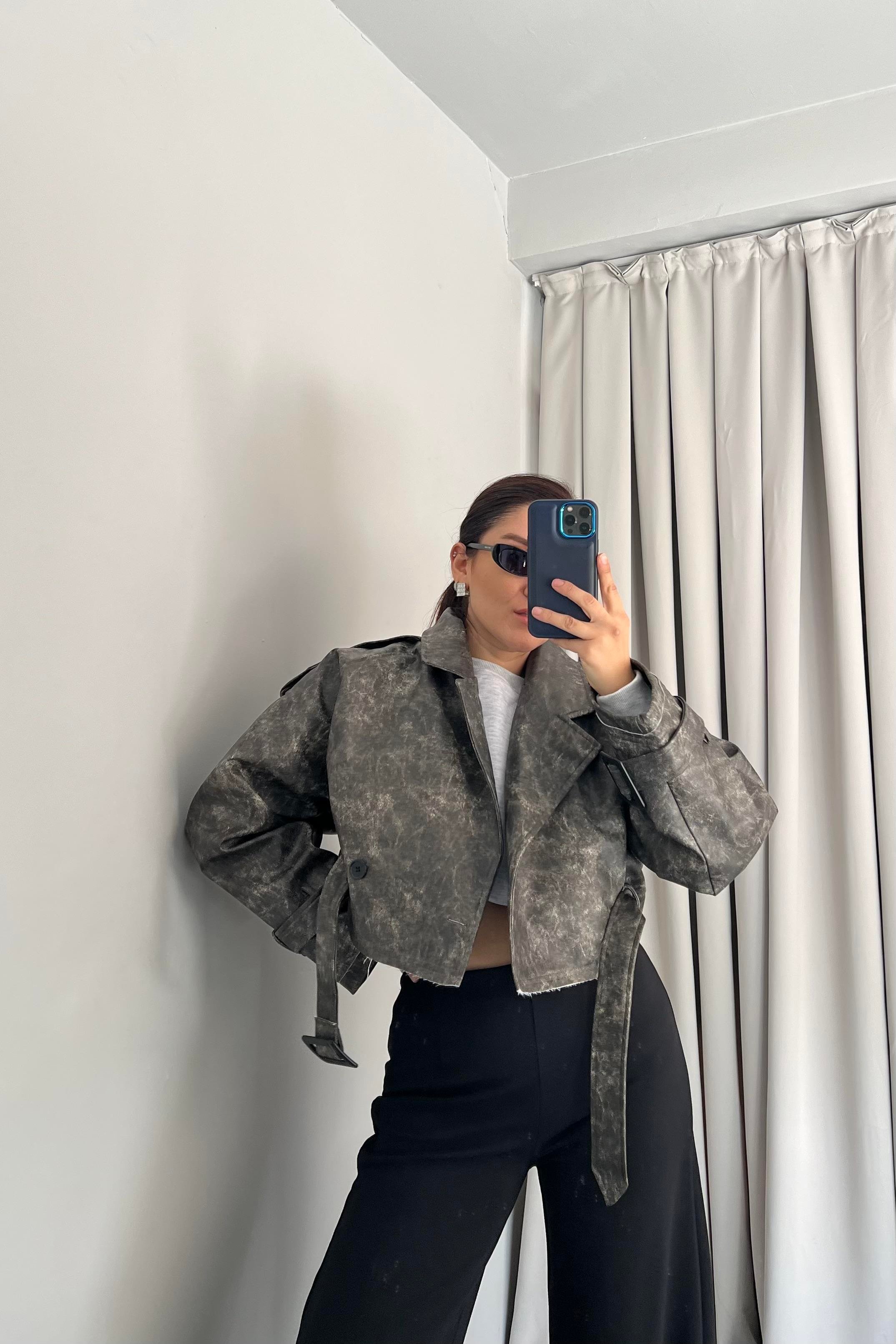 BATİK TEK DÜĞMELİ KEMERLİ DERİ CEKET/9366