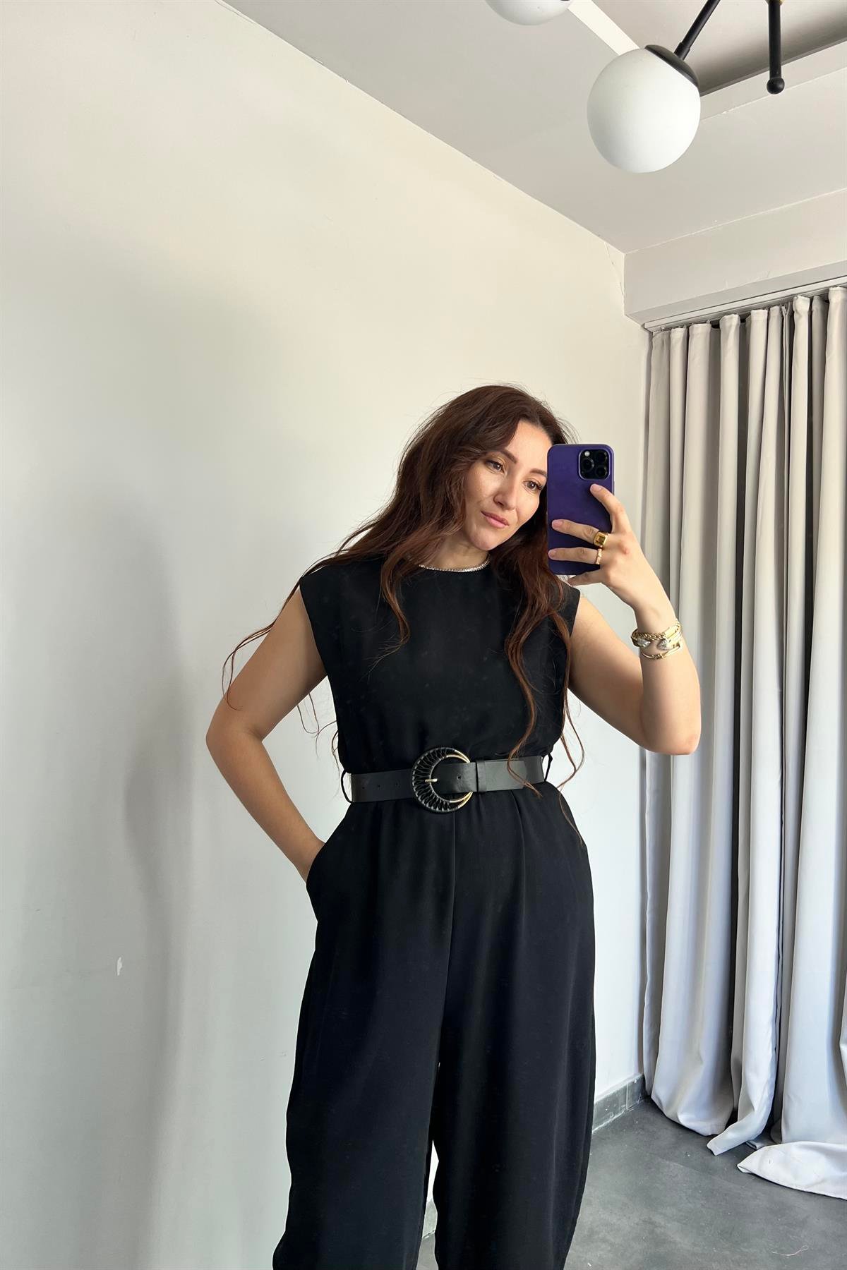BELİ LASTİKLİ KETEN TULUM /50851