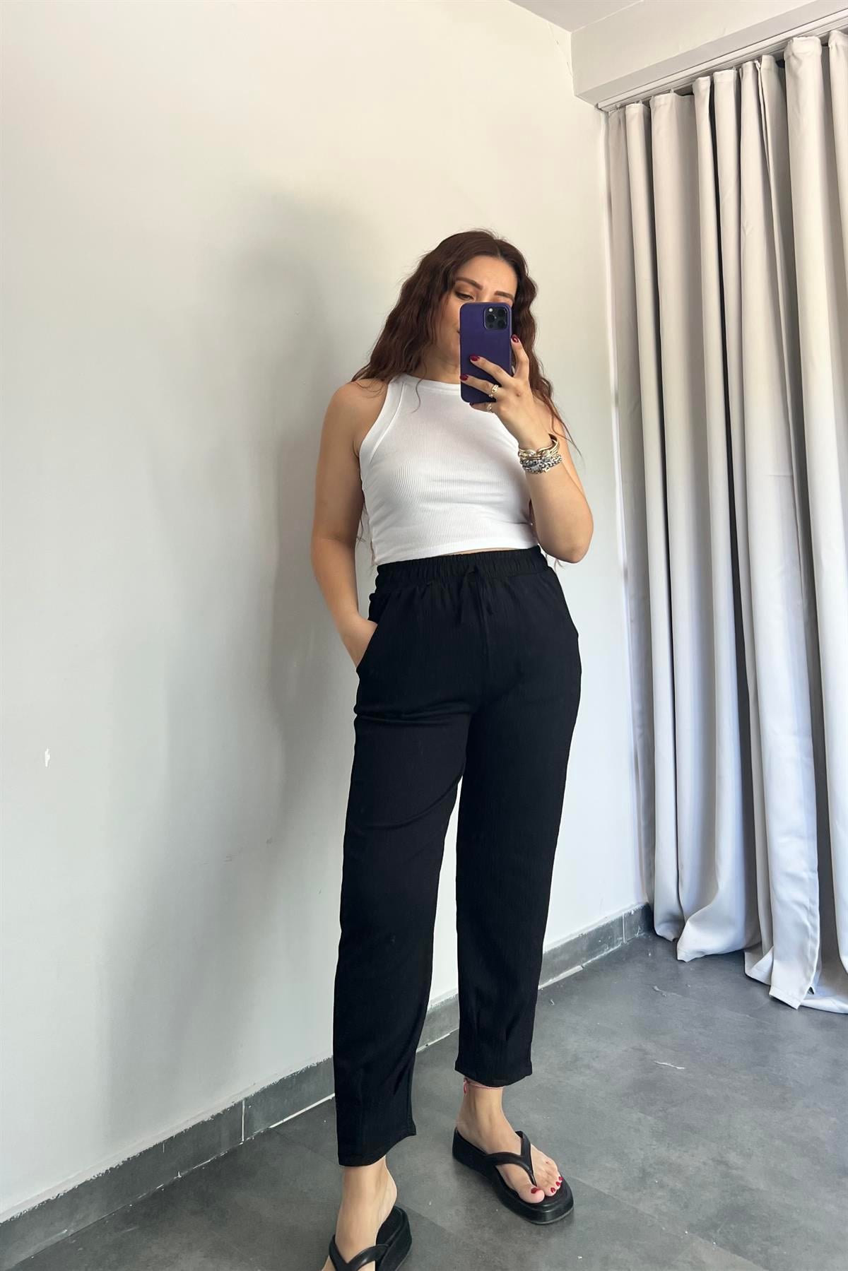 BELİ LASTİKLİ RAŞEL KUMAŞ PANTOLON