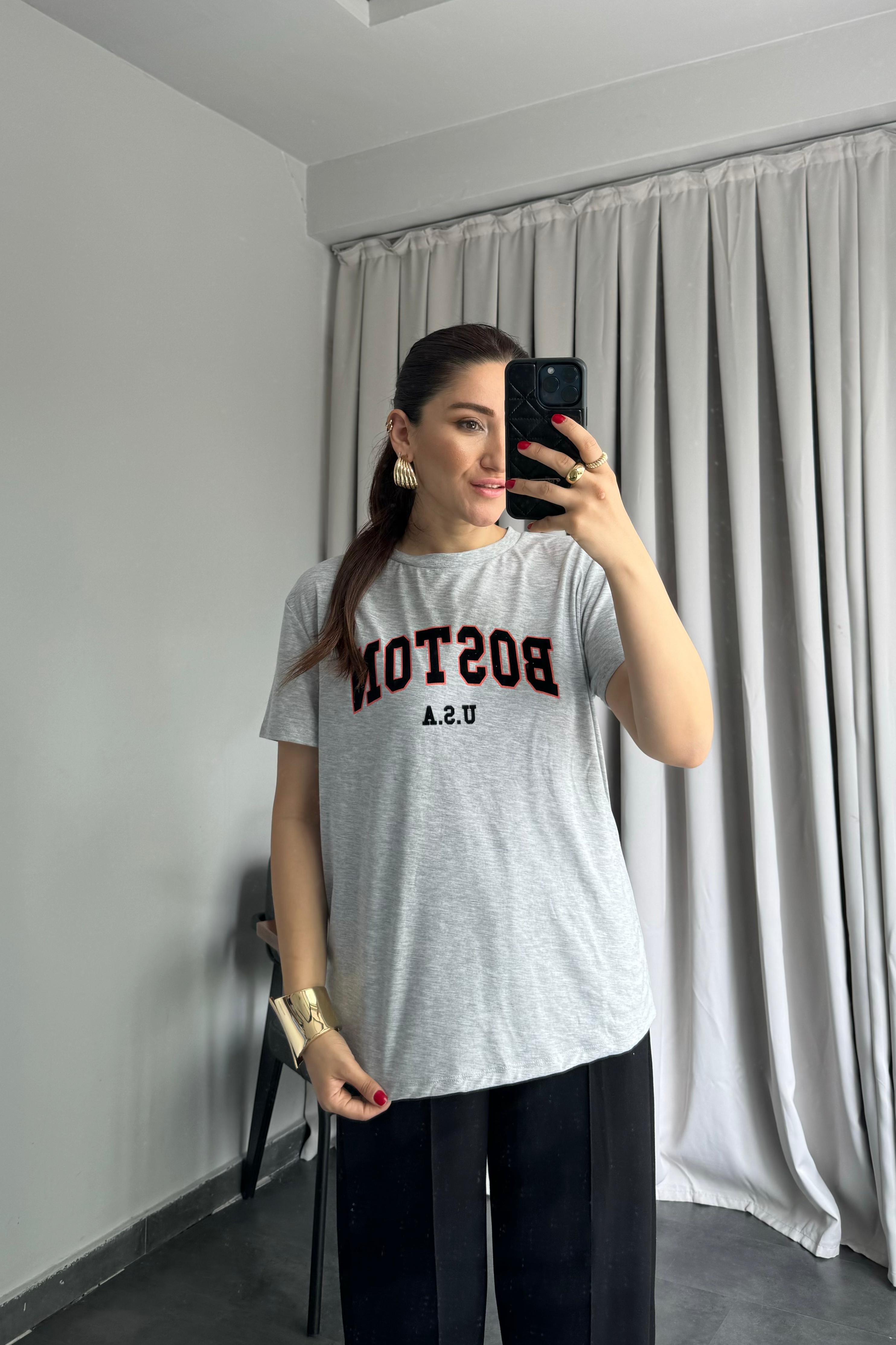 BOSTON YAZILI BASIC T-SHIRT