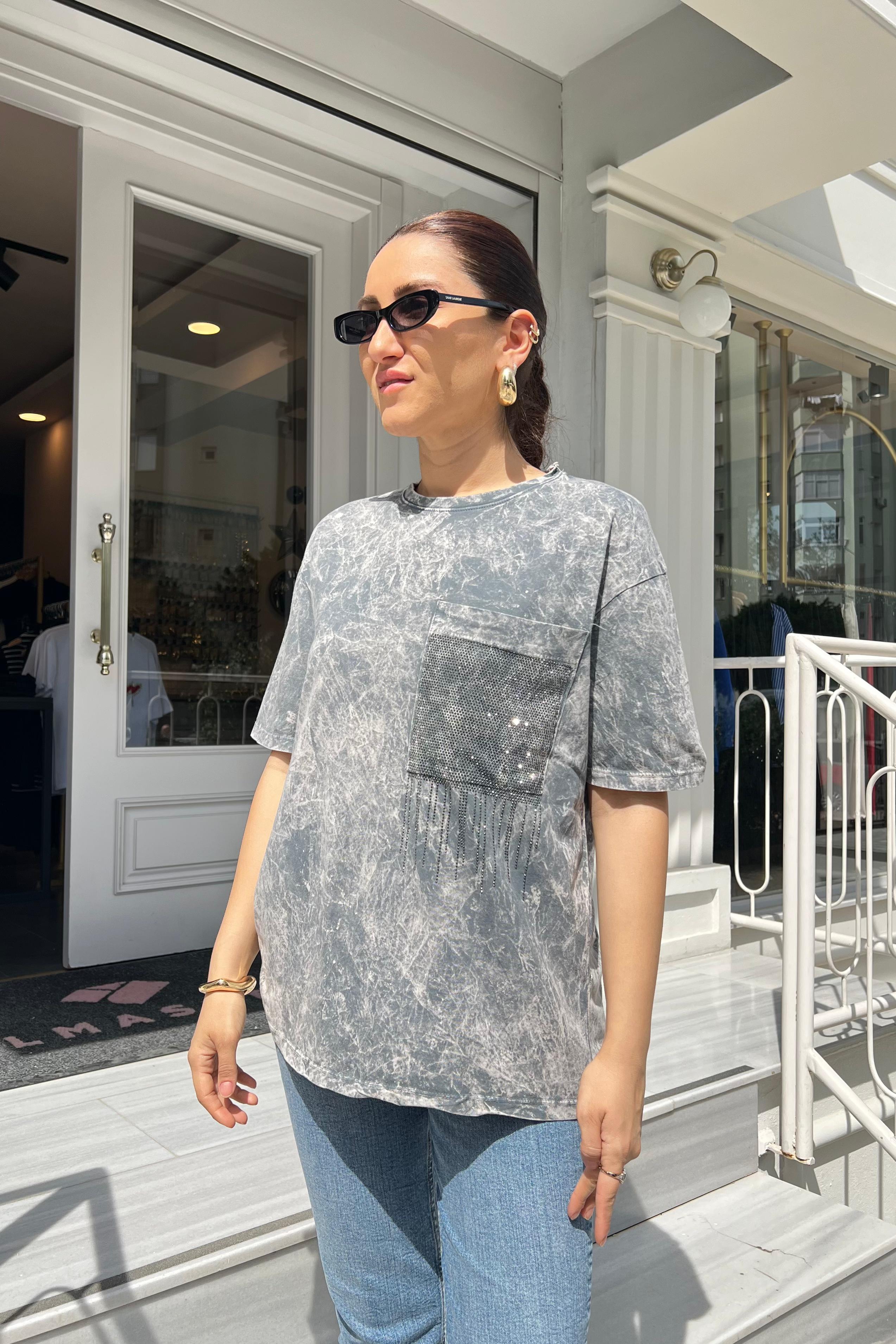 CEBİ TAŞLI YIKAMALI T-SHIRT /4686