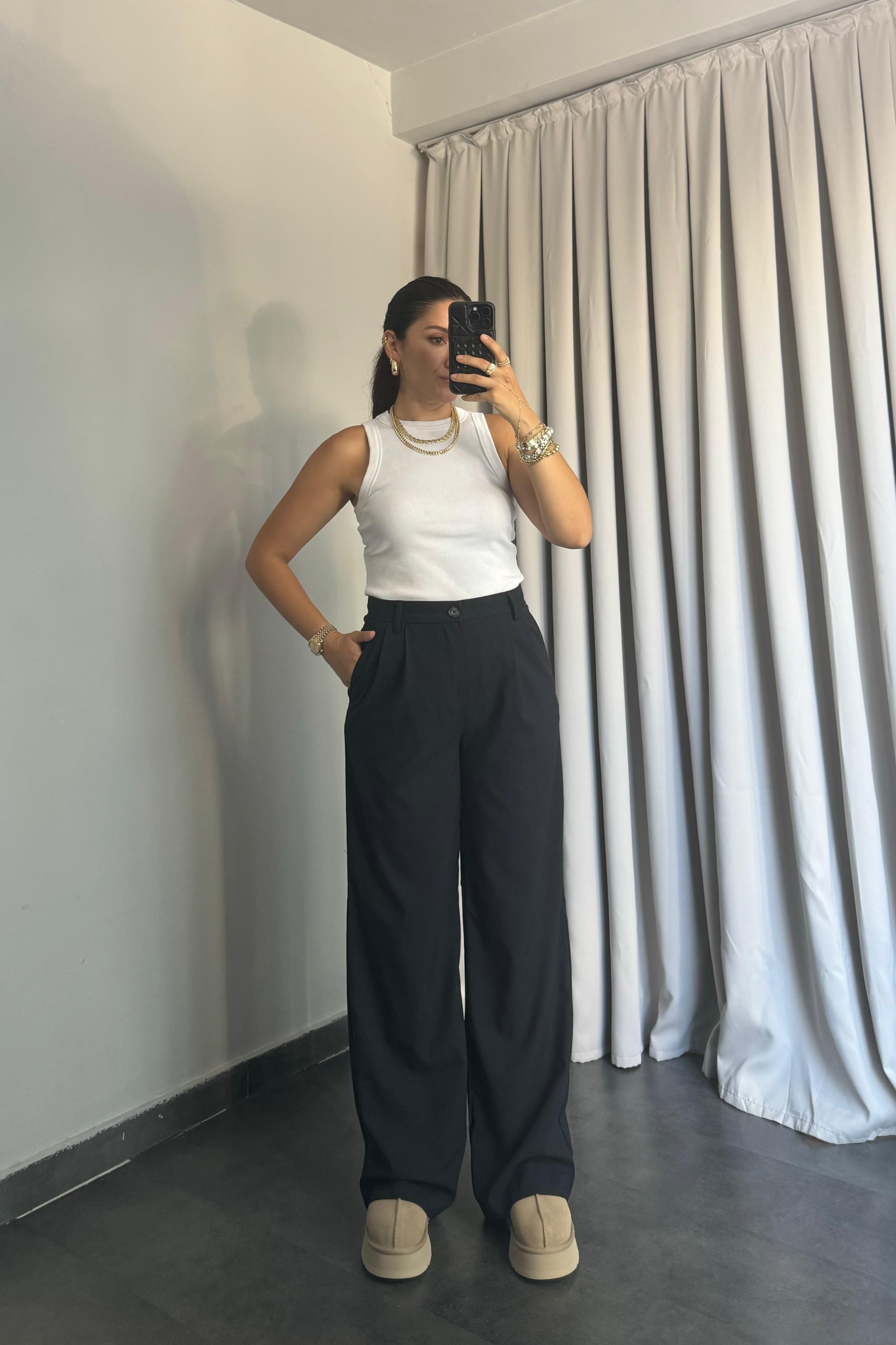 ÇİFT PİLE BELİ V PALAZZO PANTOLON