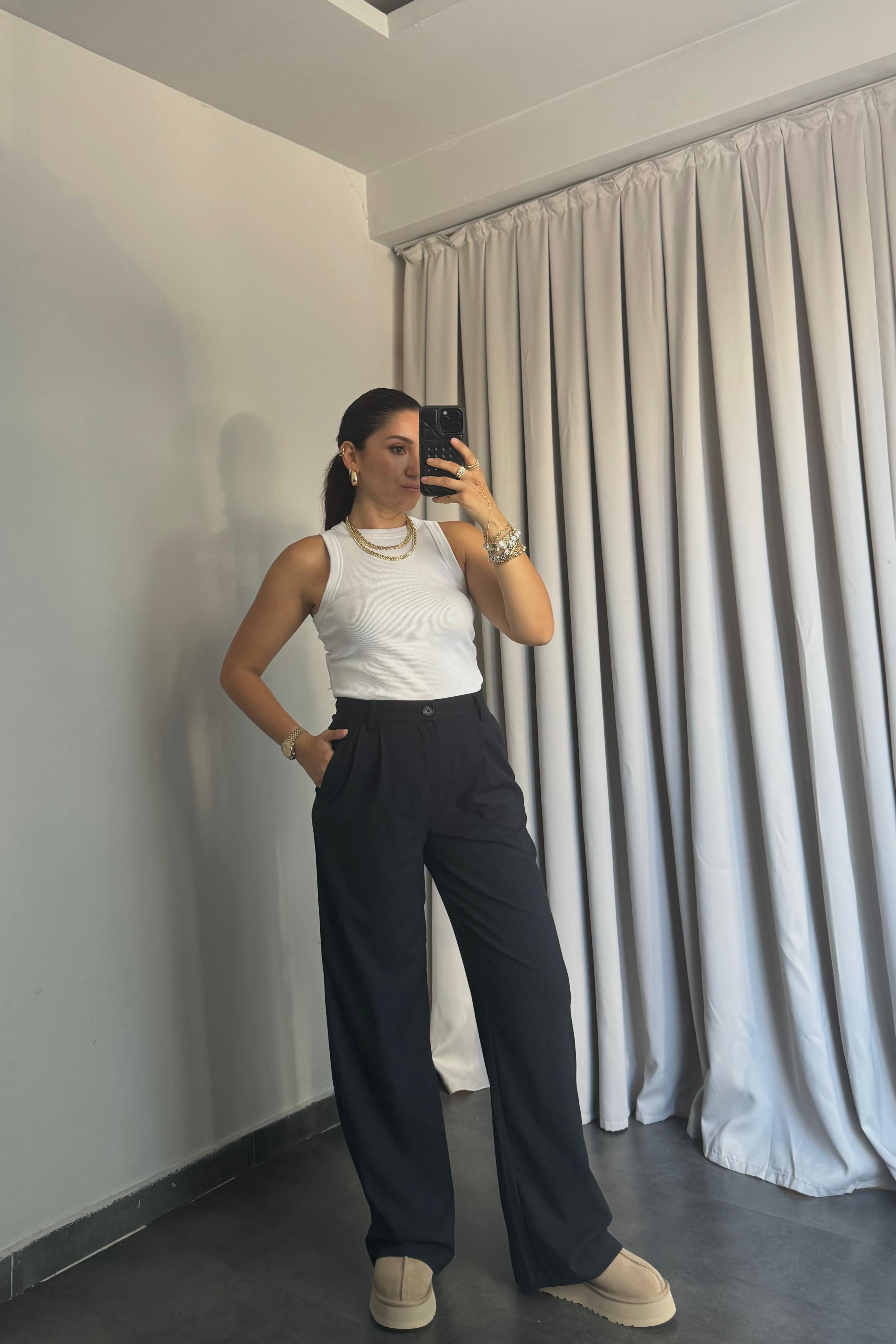 ÇİFT PİLE BELİ V PALAZZO PANTOLON