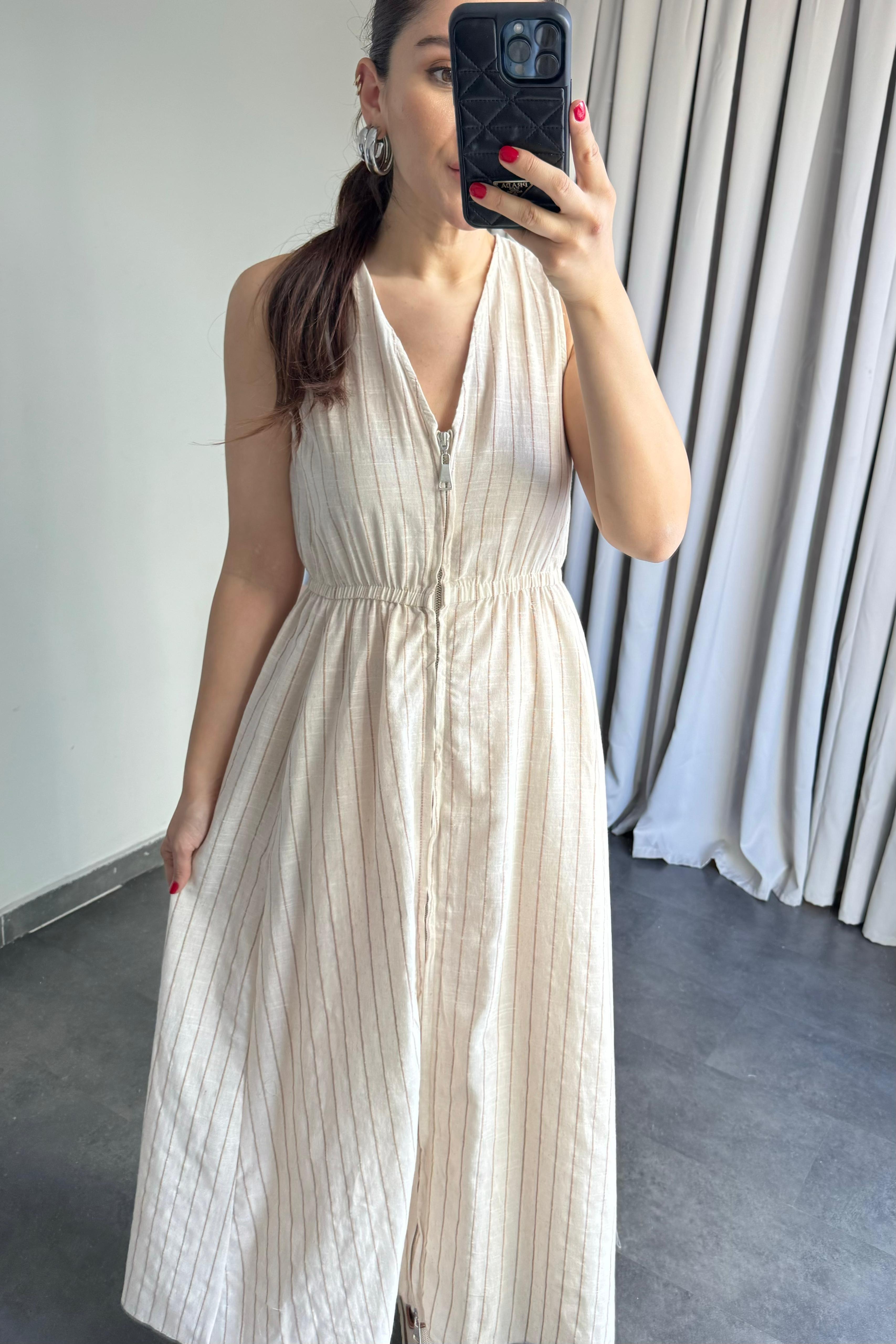 ÇİZGİLİ ASKILI ELBİSE /5434