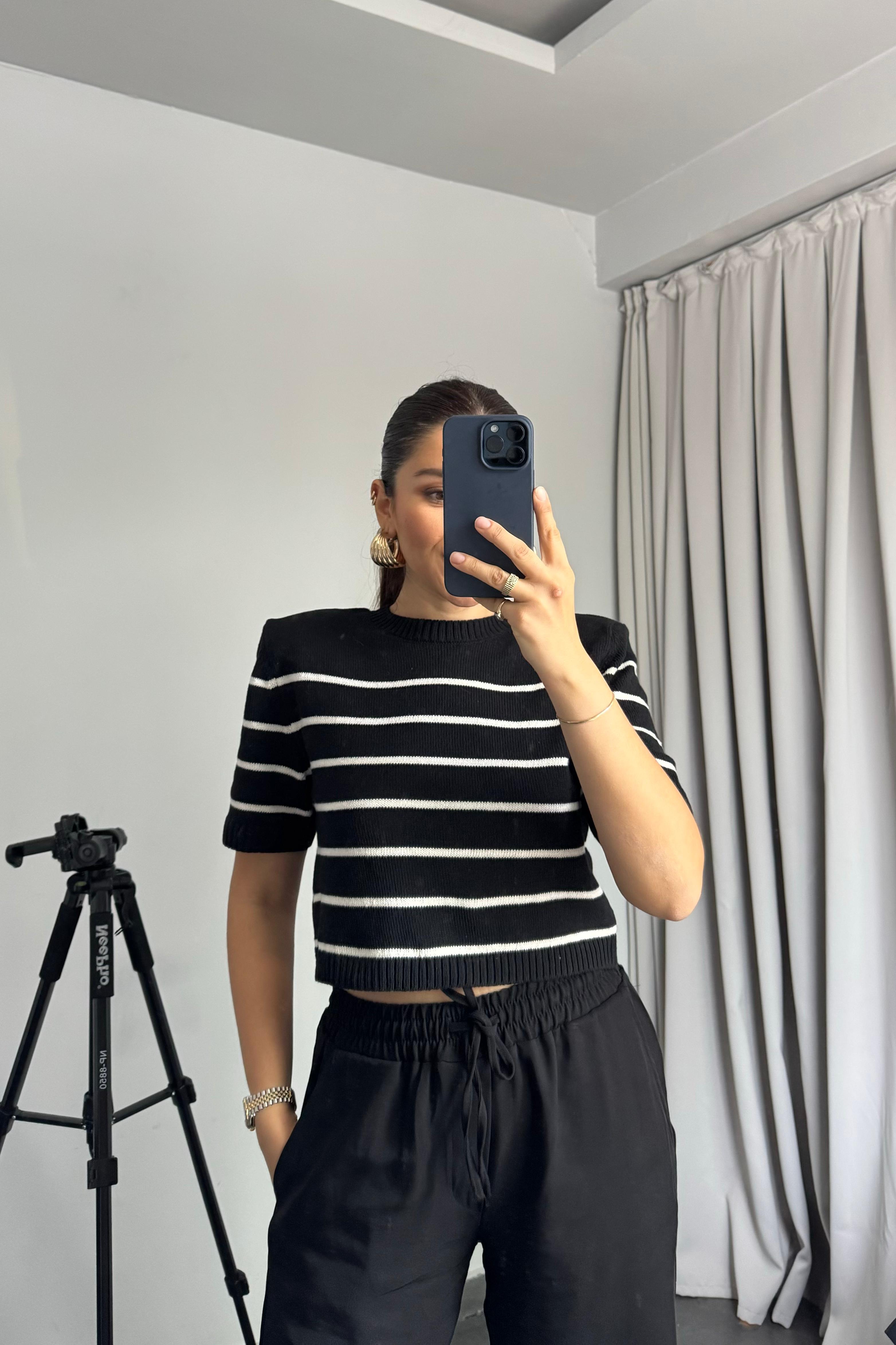 ÇİZGİLİ H&M CROP KAZAK