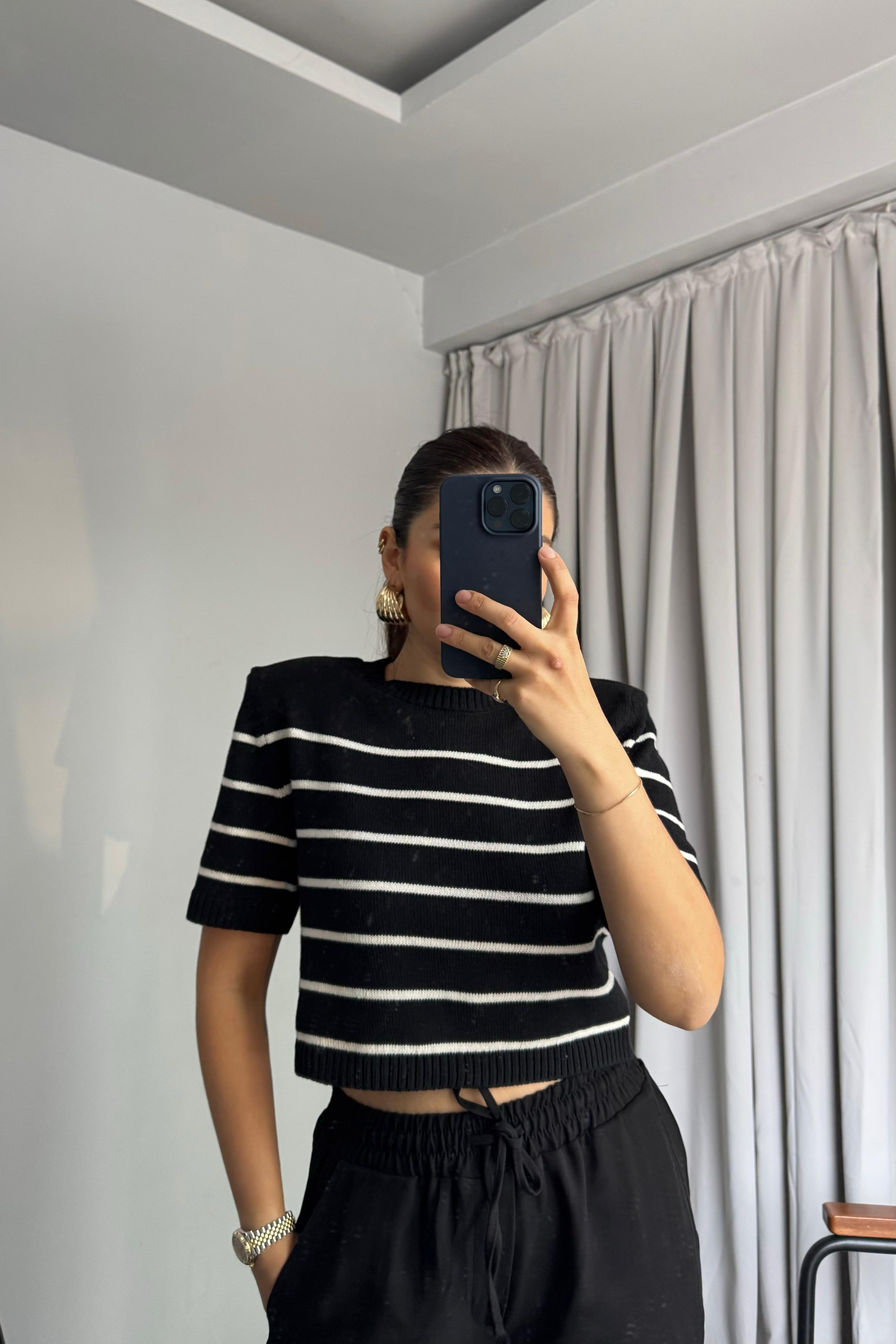 ÇİZGİLİ H&M CROP KAZAK