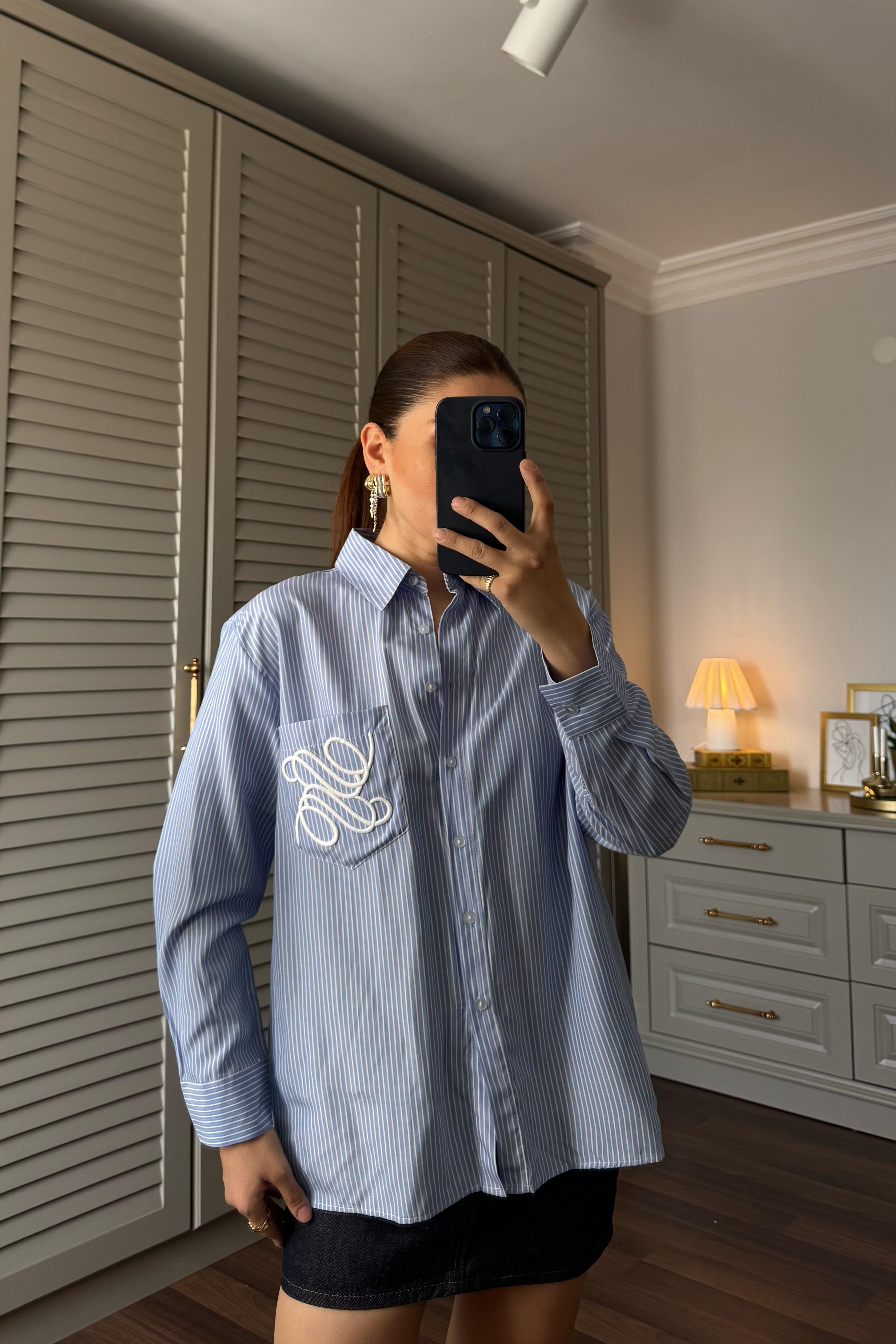 ÇİZGİLİ NAKIŞ DETAY GÖMLEK / 70182