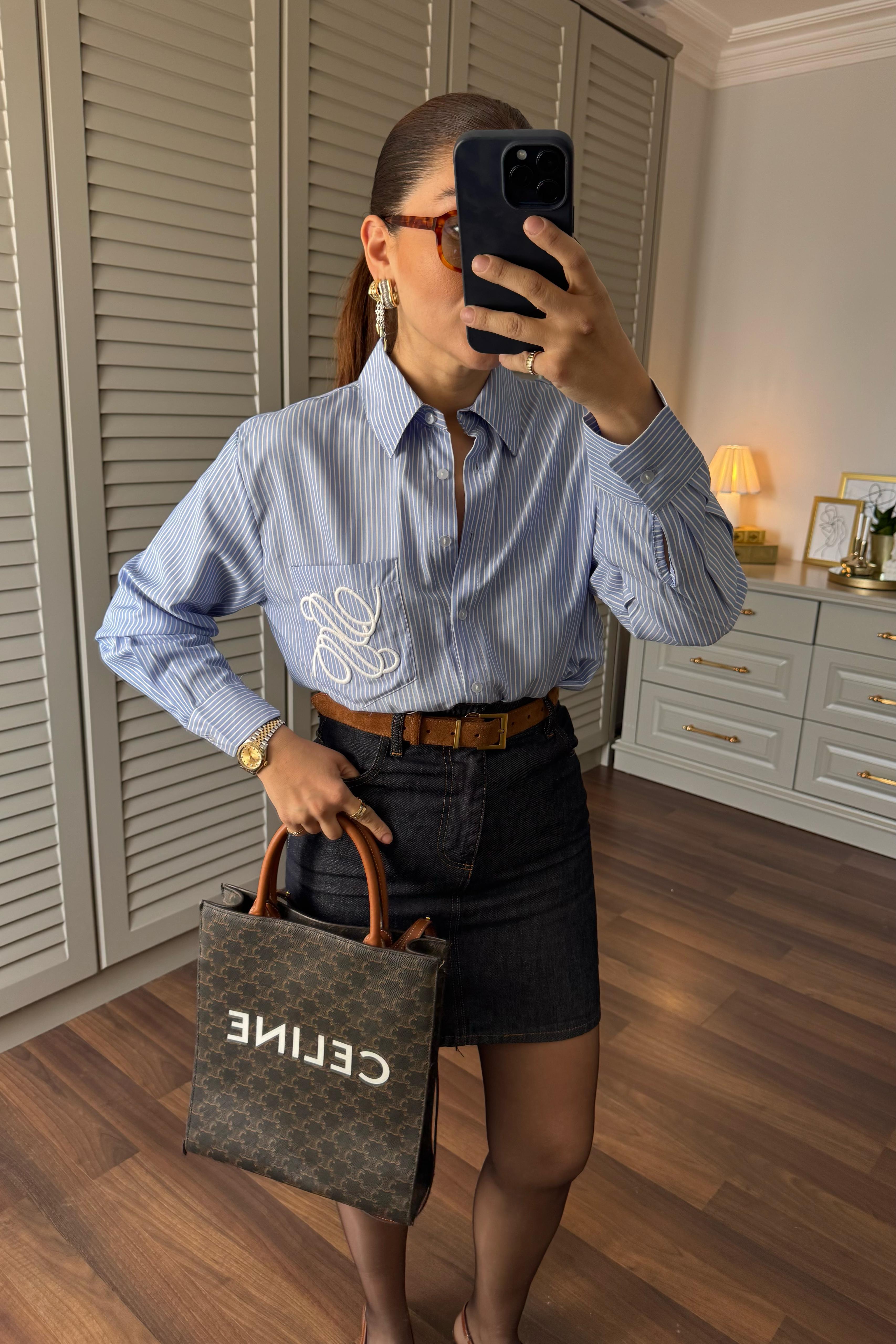 ÇİZGİLİ NAKIŞ DETAY GÖMLEK / 70182