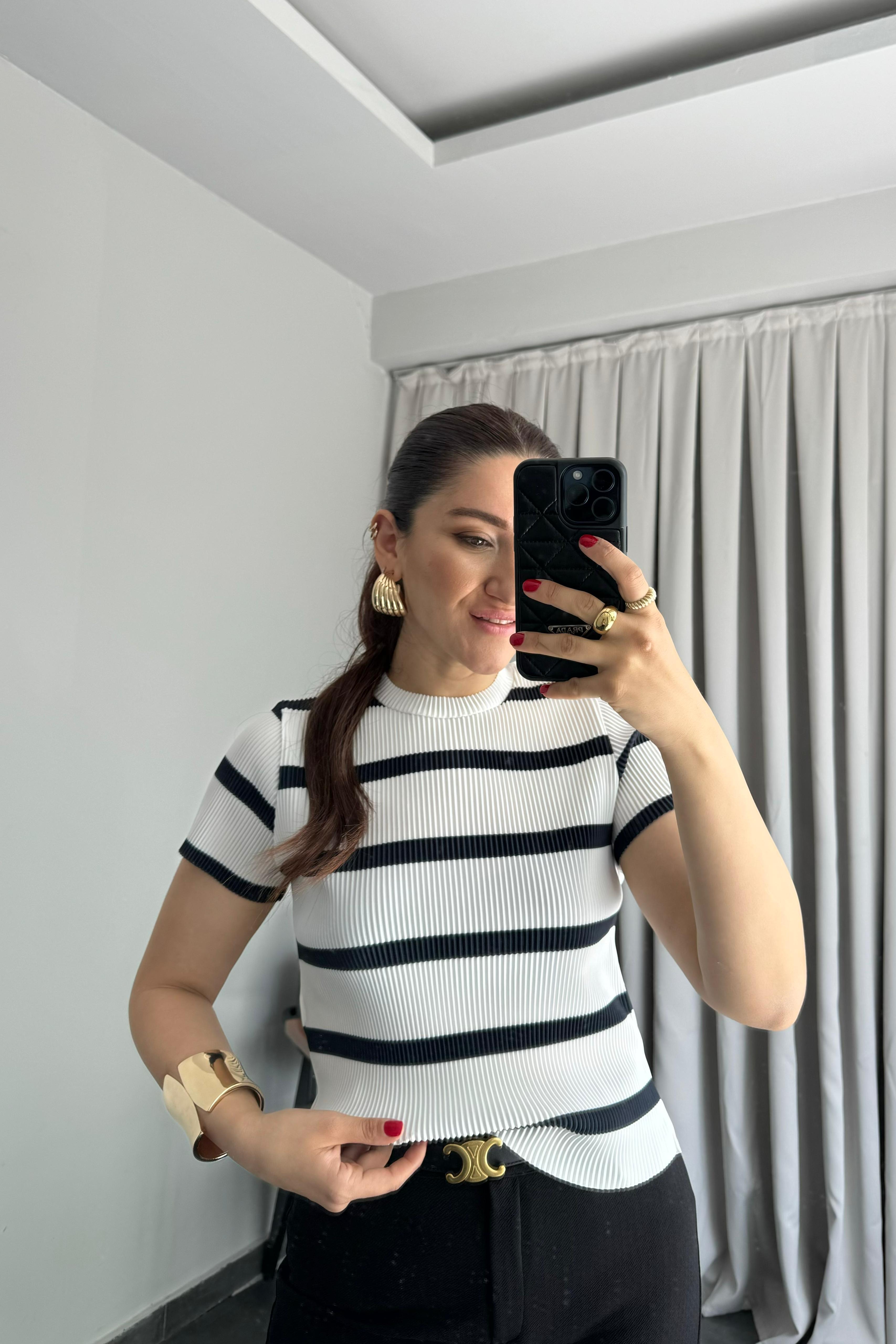 ÇİZGİLİ PLİSELİ BLUZ/6720