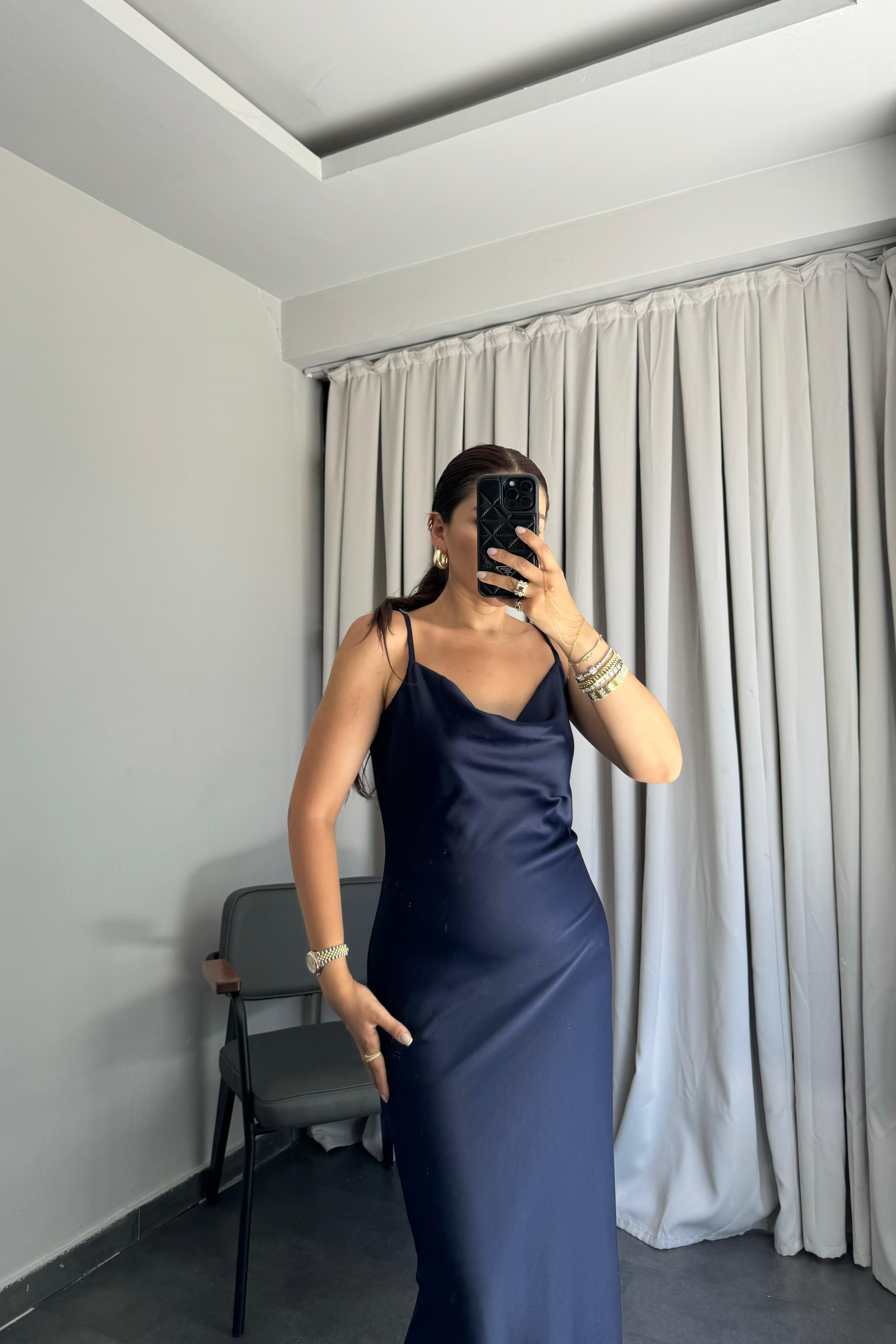 DEGAJE YAKA İP ASKILI ELBİSE / 28552