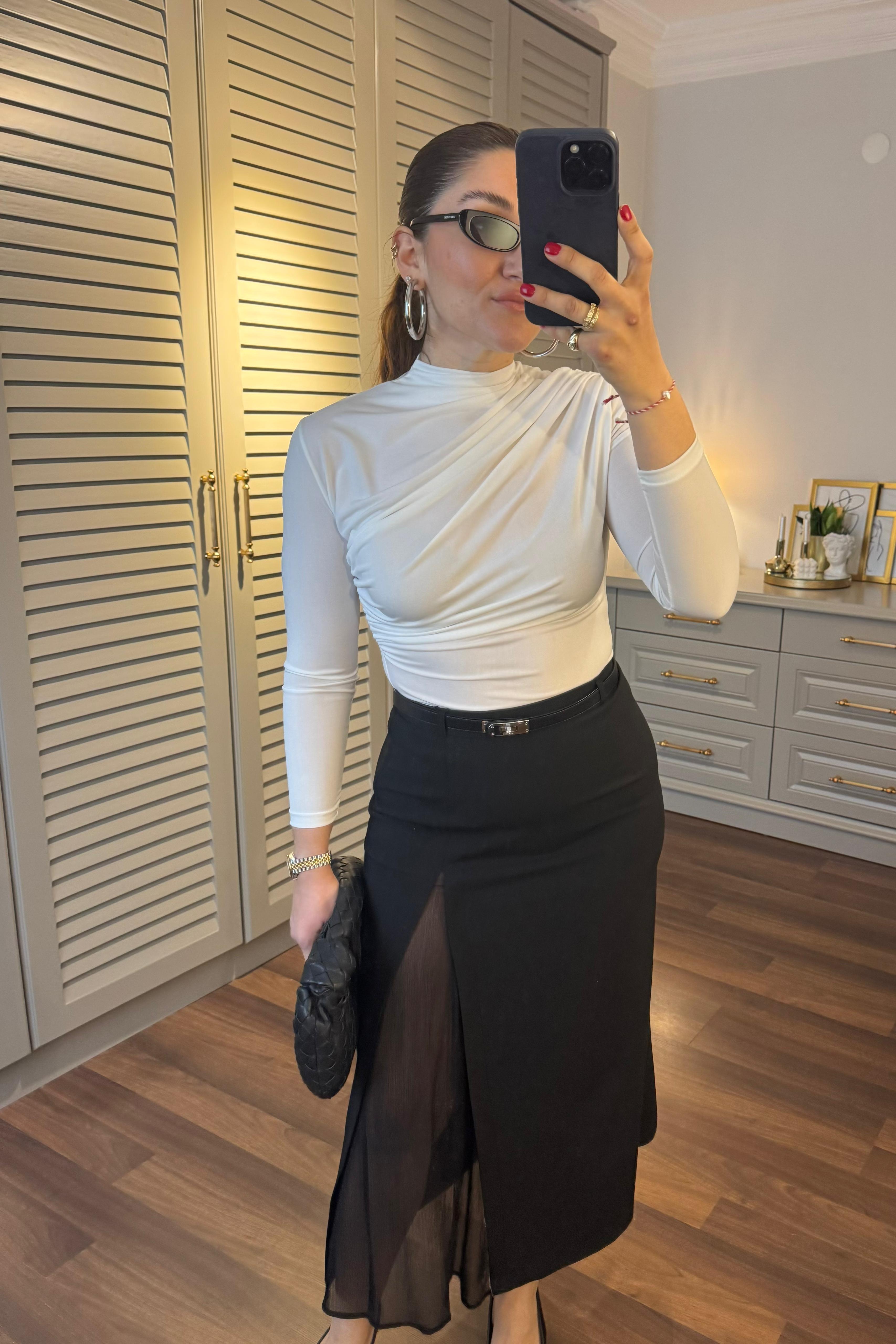 DİK YAKA ÇAPRAZ DRAPELİ CROP / 0438