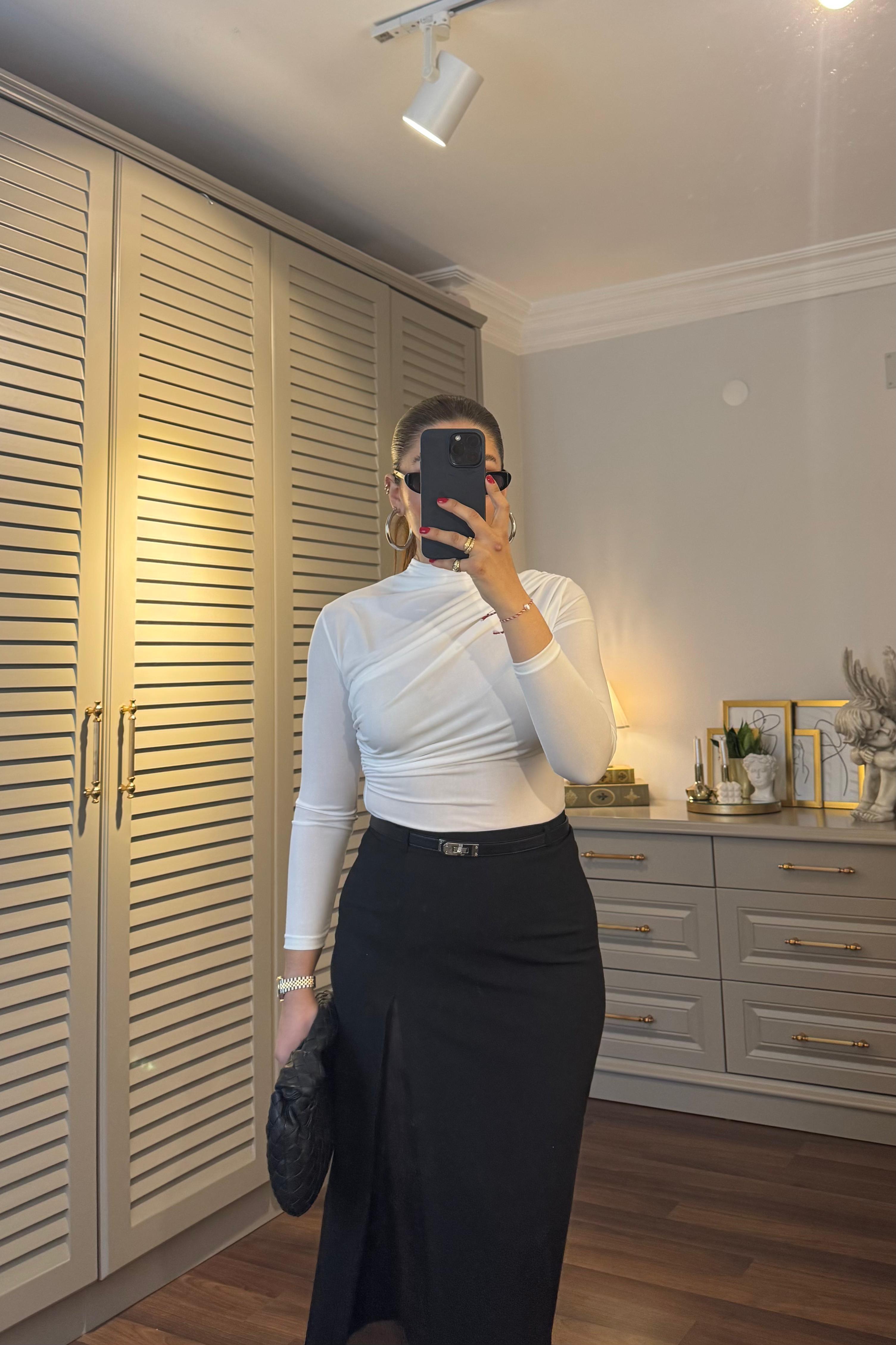 DİK YAKA ÇAPRAZ DRAPELİ CROP / 0438