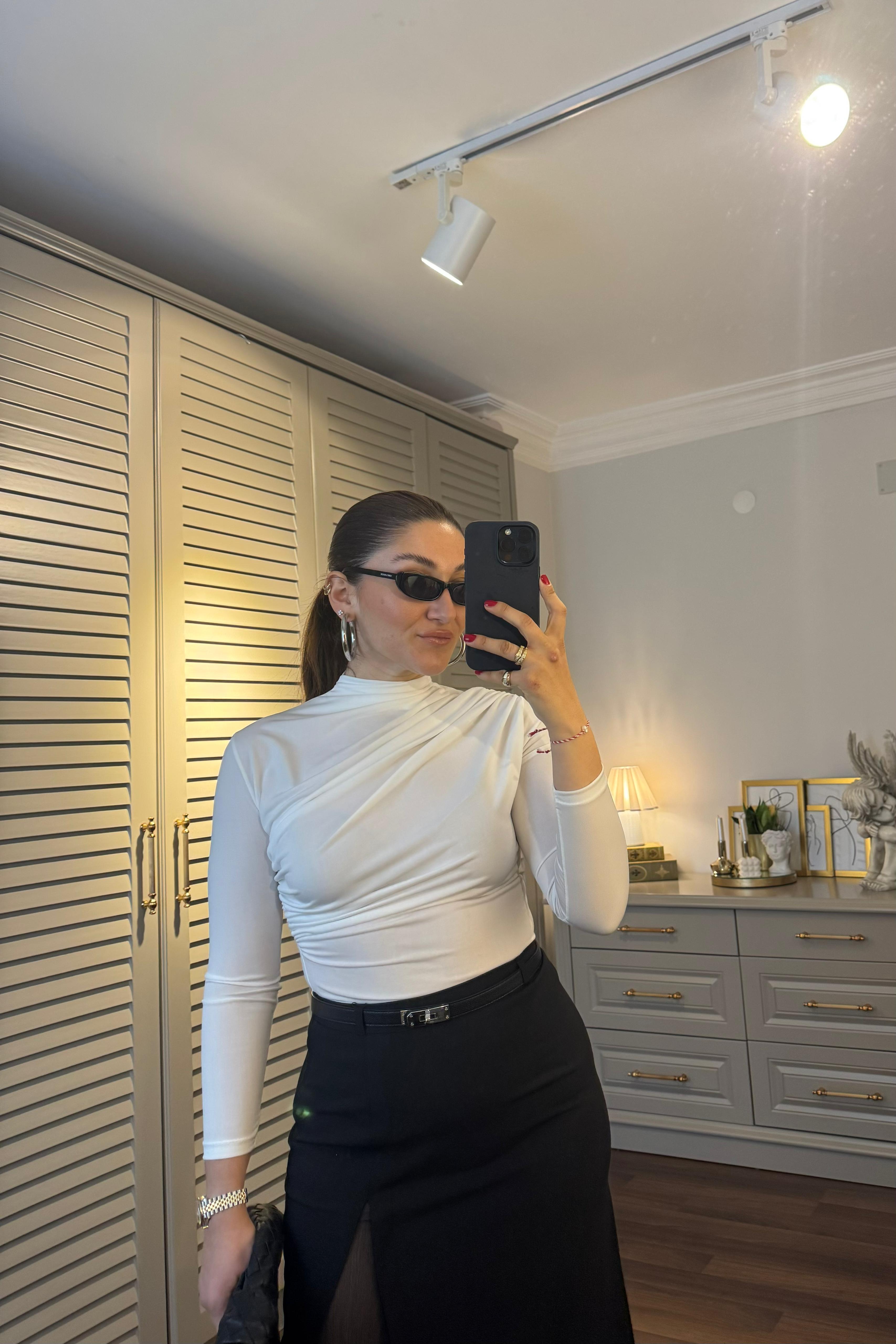 DİK YAKA ÇAPRAZ DRAPELİ CROP / 0438