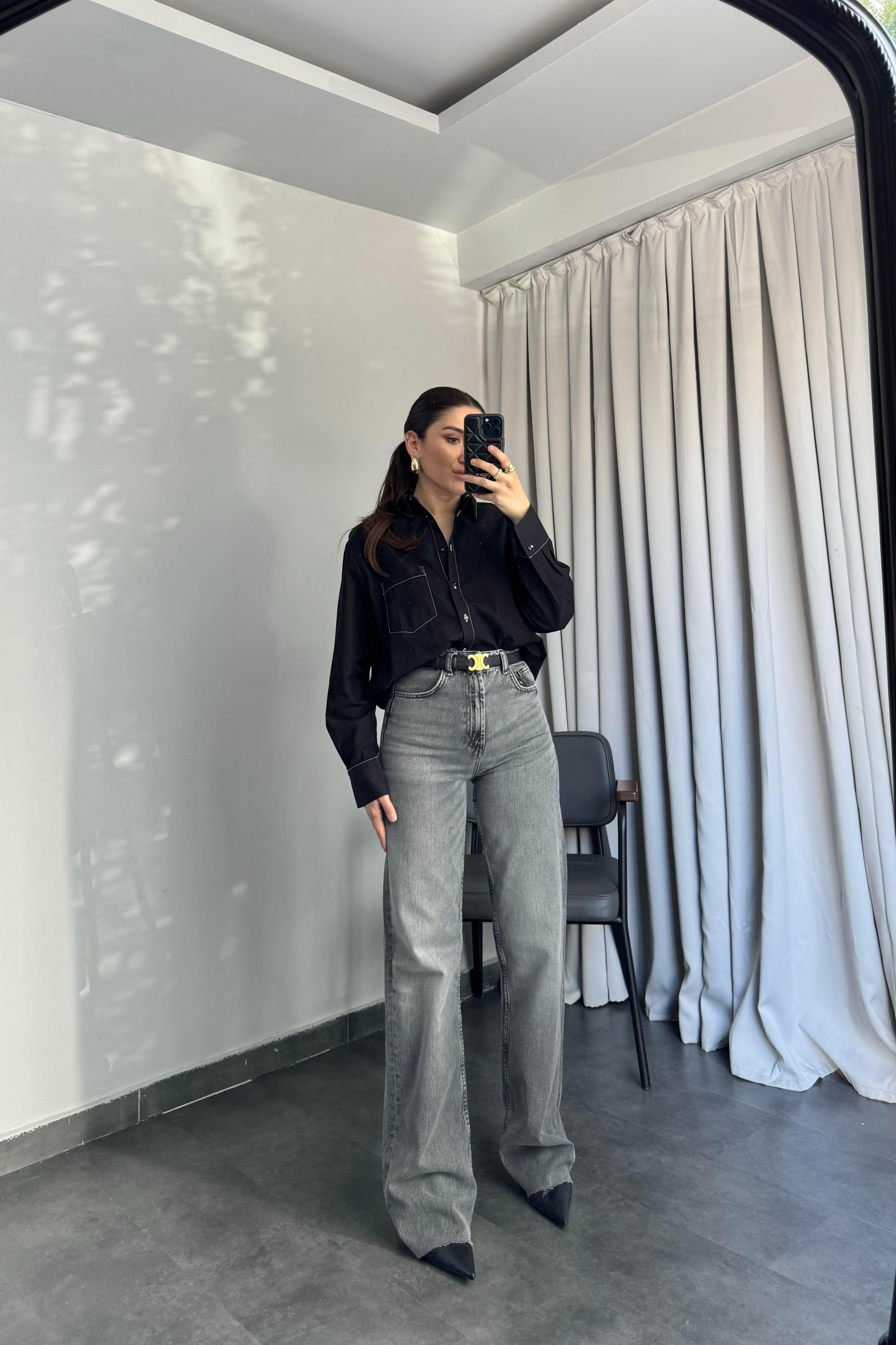 DİKİŞ DETAYLI POPLİN GÖMLEK