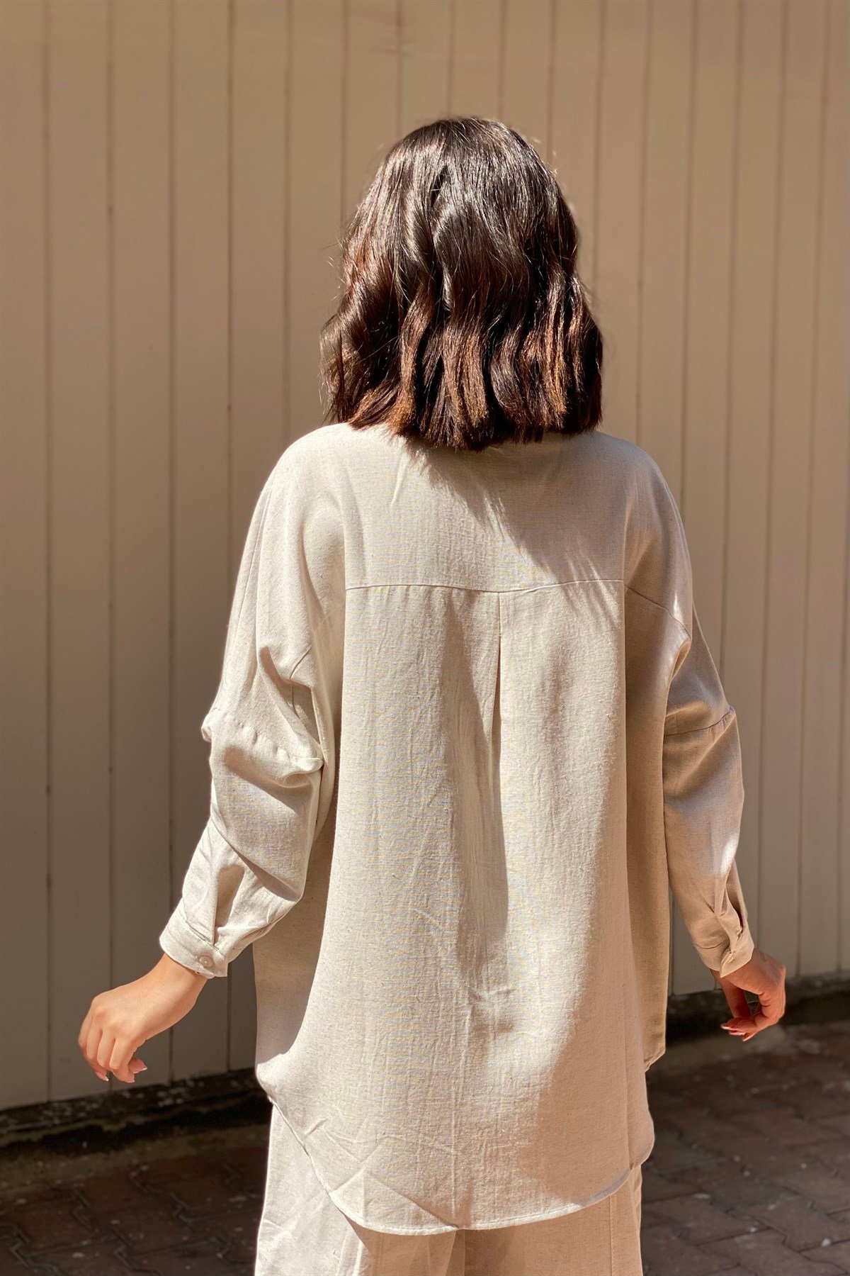 DÜŞÜK KOL OVERSIZE KETEN GÖMLEK/4476
