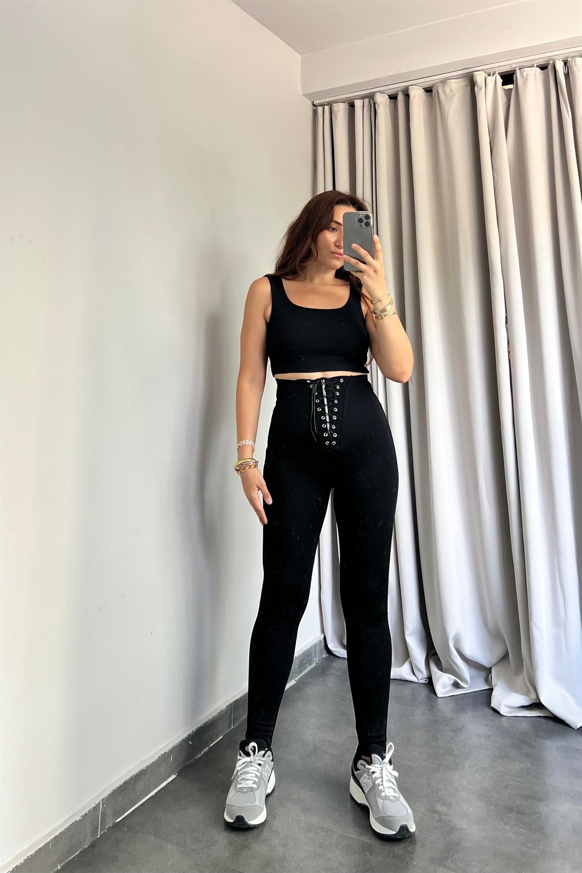 FERMUARLI ÖNÜ İP GEÇMELİ ÇELİK TAYT/3363