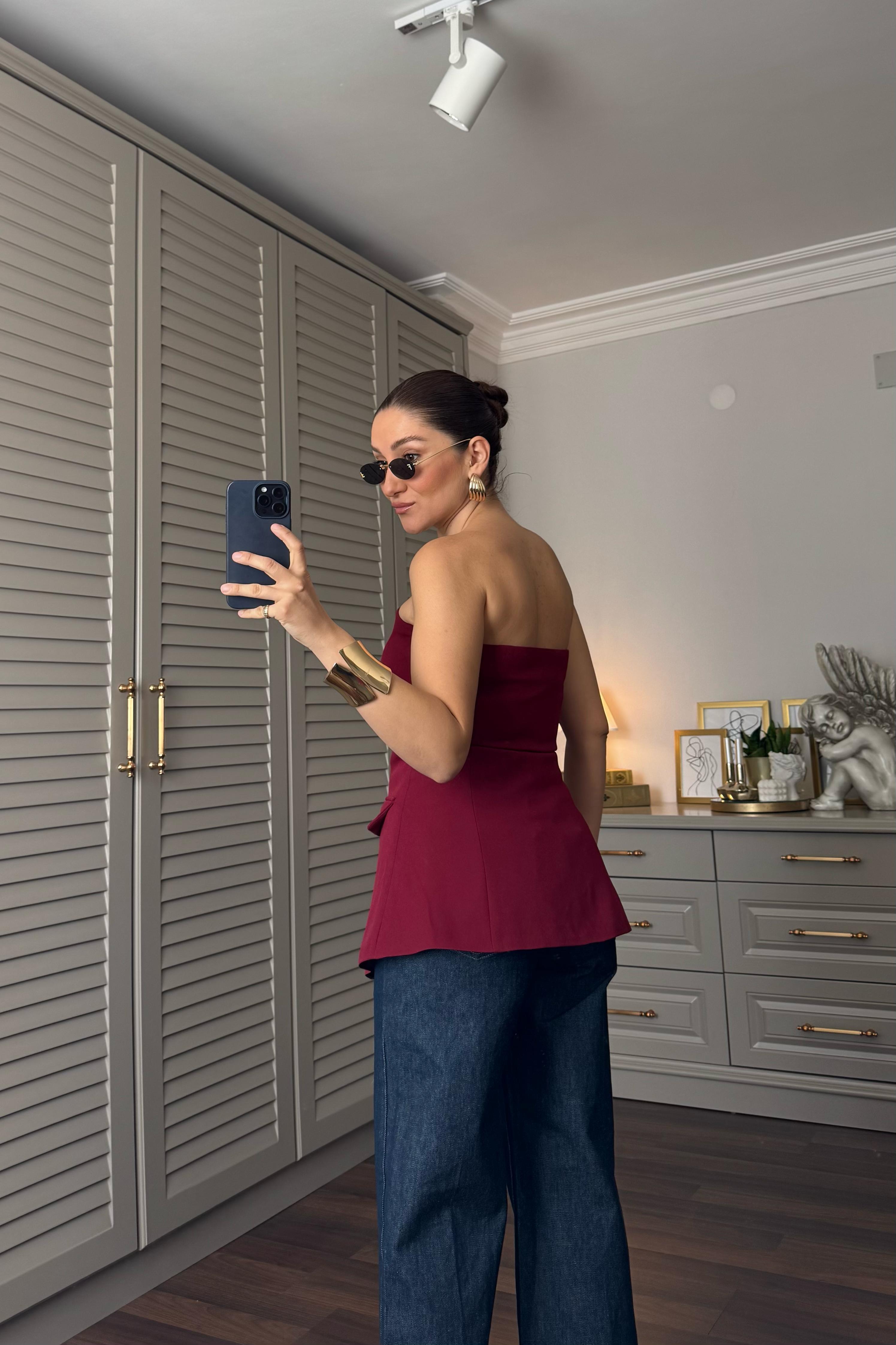 GOLD DÜĞMELİ STRAPLEZ YELEK