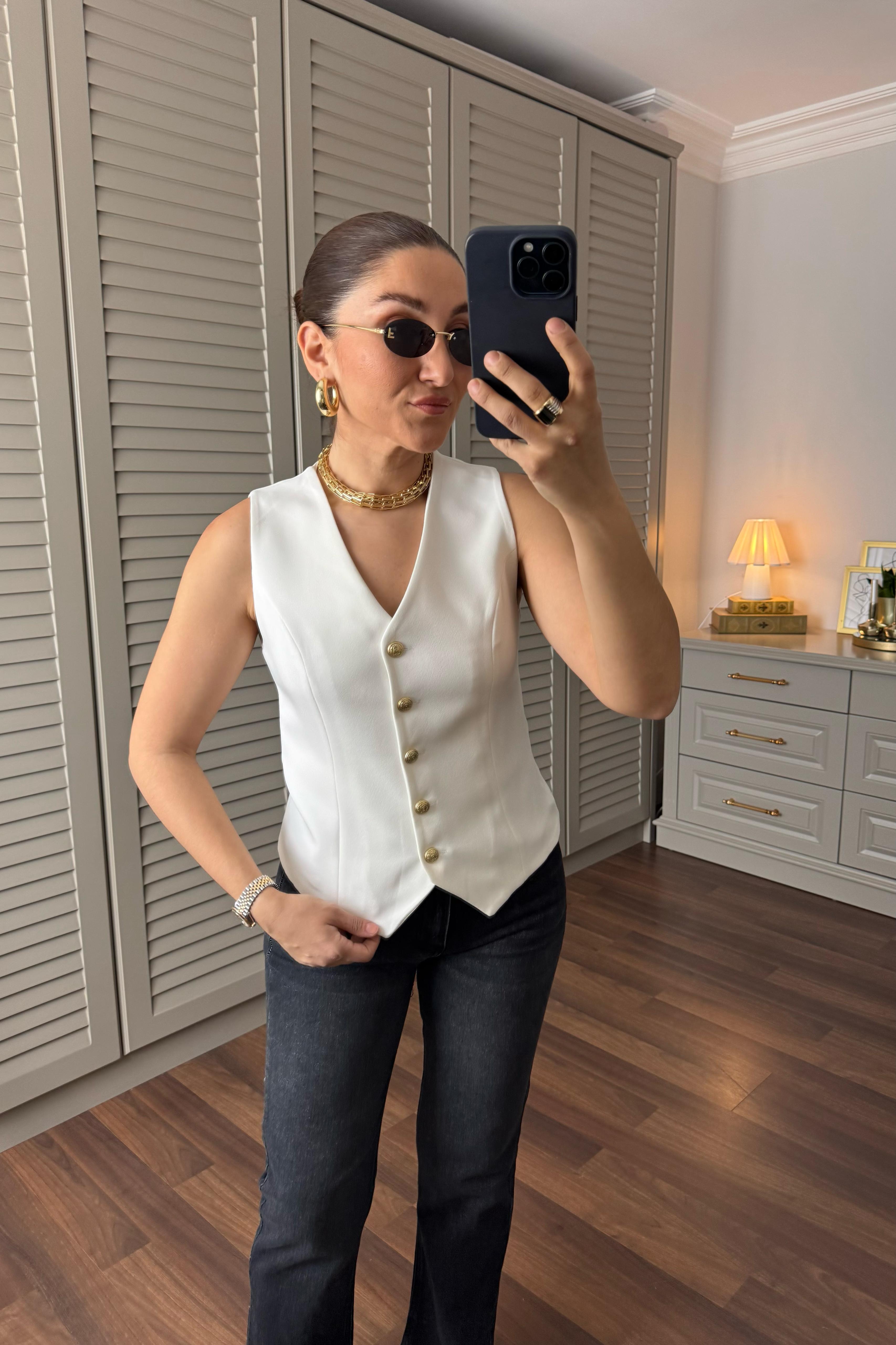 GOLD DÜĞMELİ V YAKA YELEK ZR