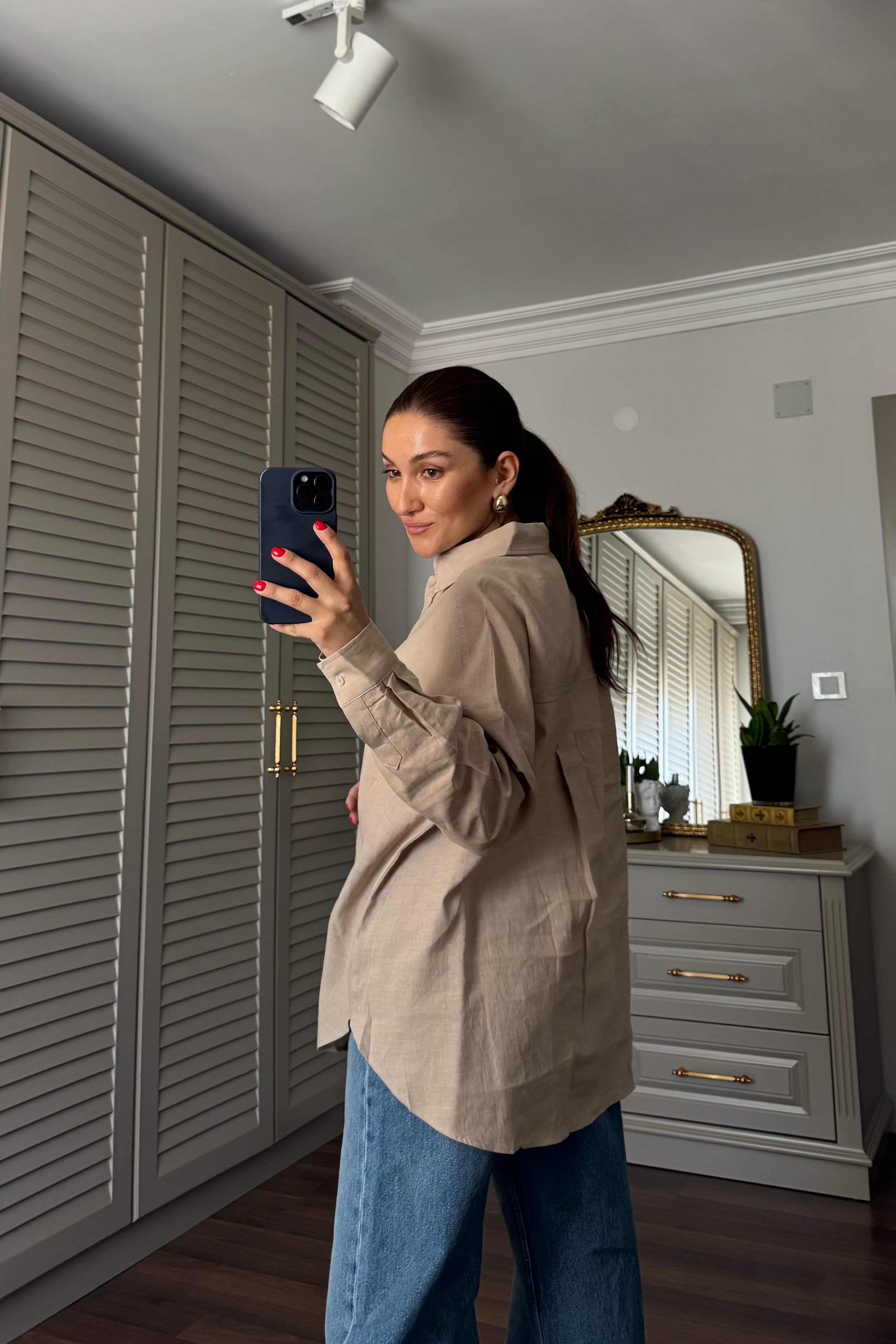 HAM KETEN OVERSİZE GÖMLEK /103201