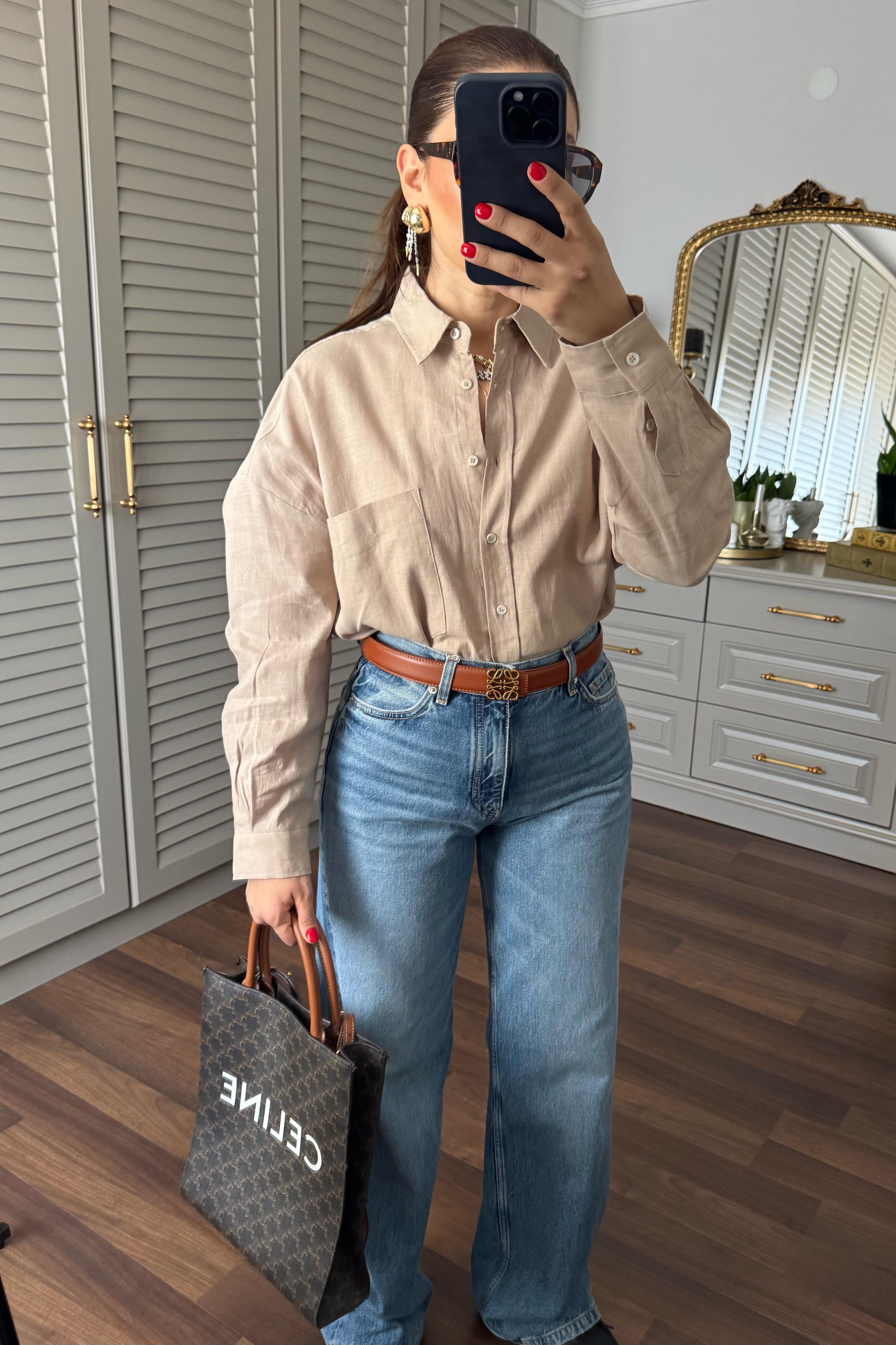 HAM KETEN OVERSİZE GÖMLEK /103201